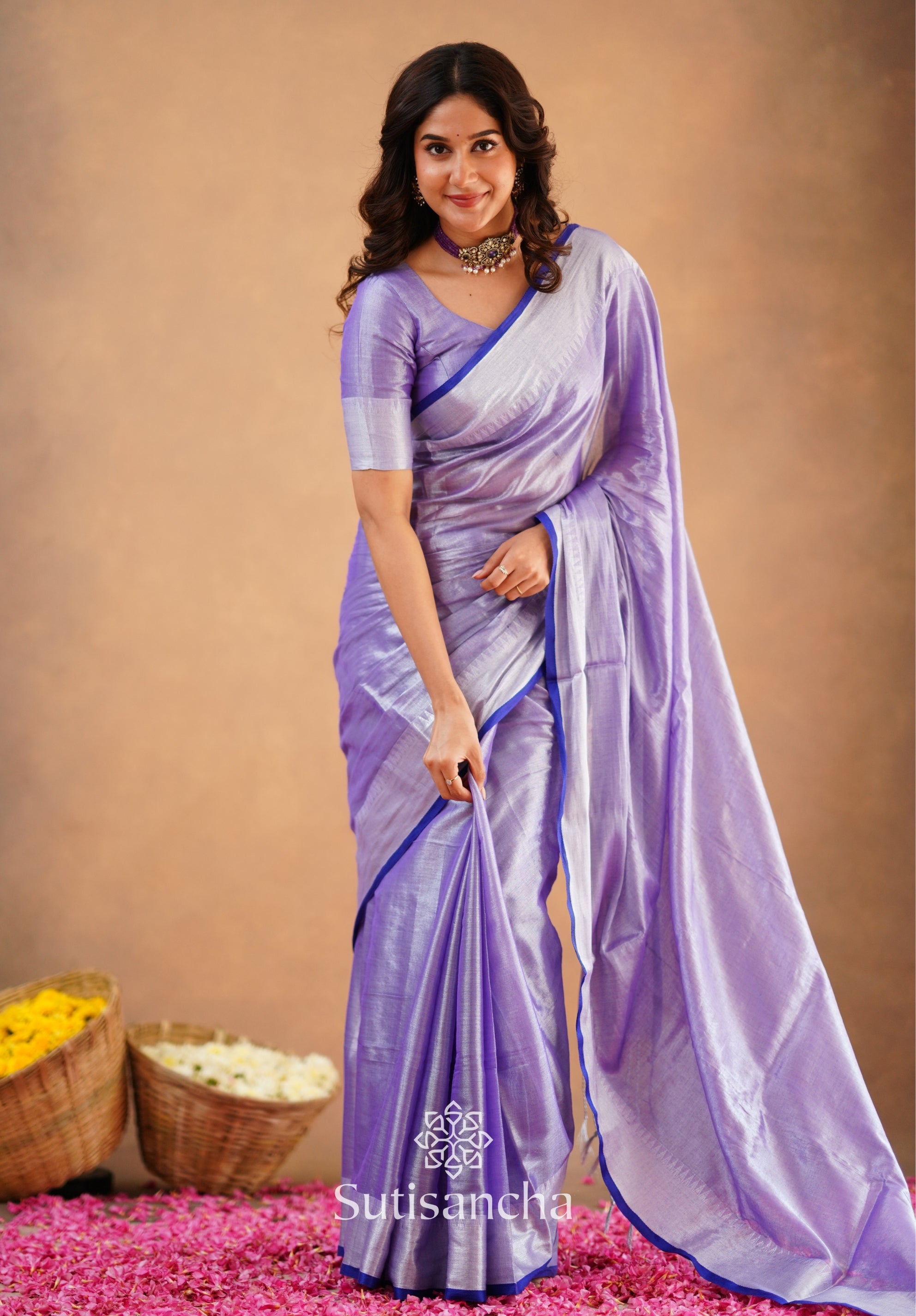 Sutisancha Lavender Handloom Cotton Tissue Saree
