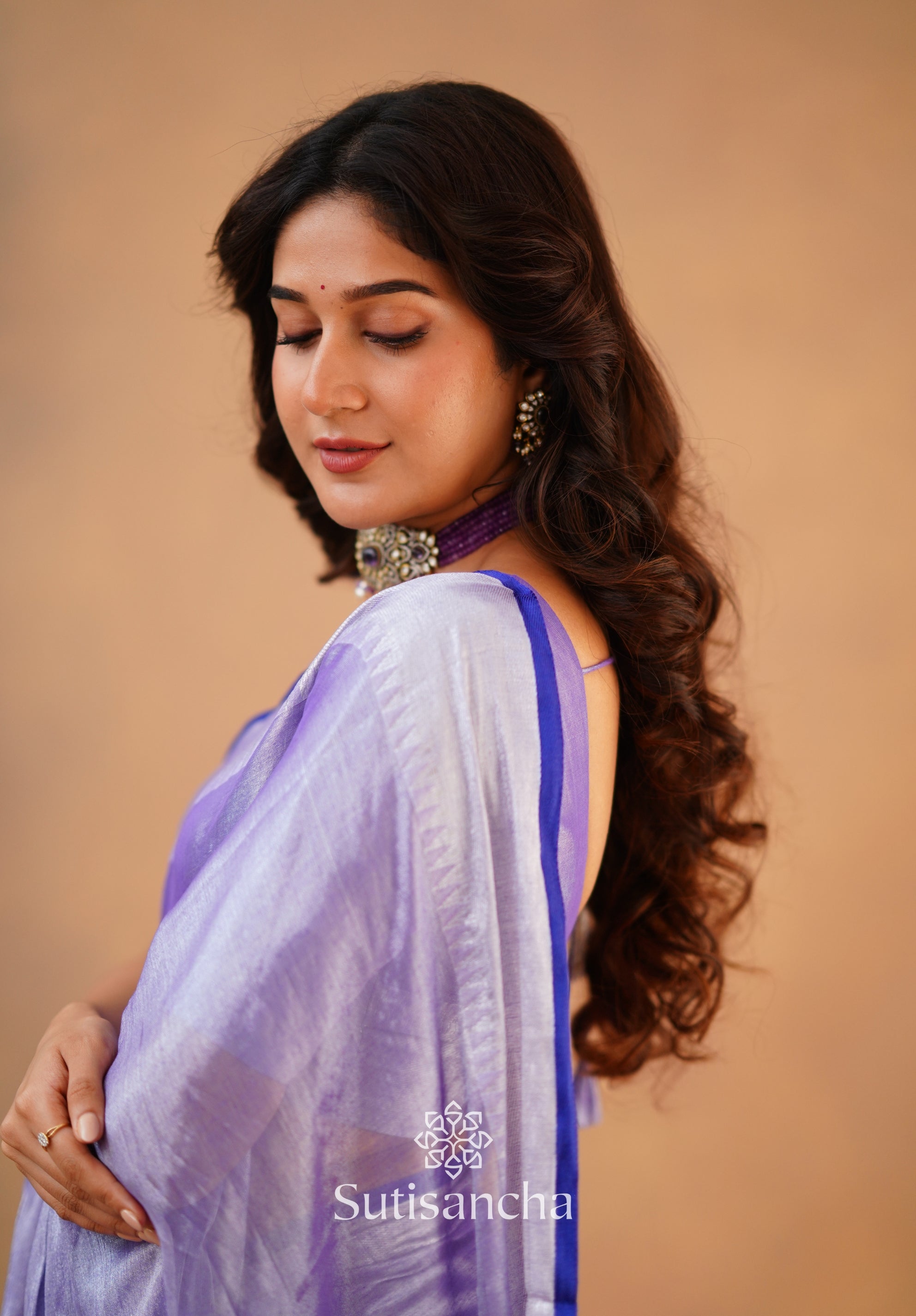 Sutisancha Lavender Handloom Cotton Tissue Saree