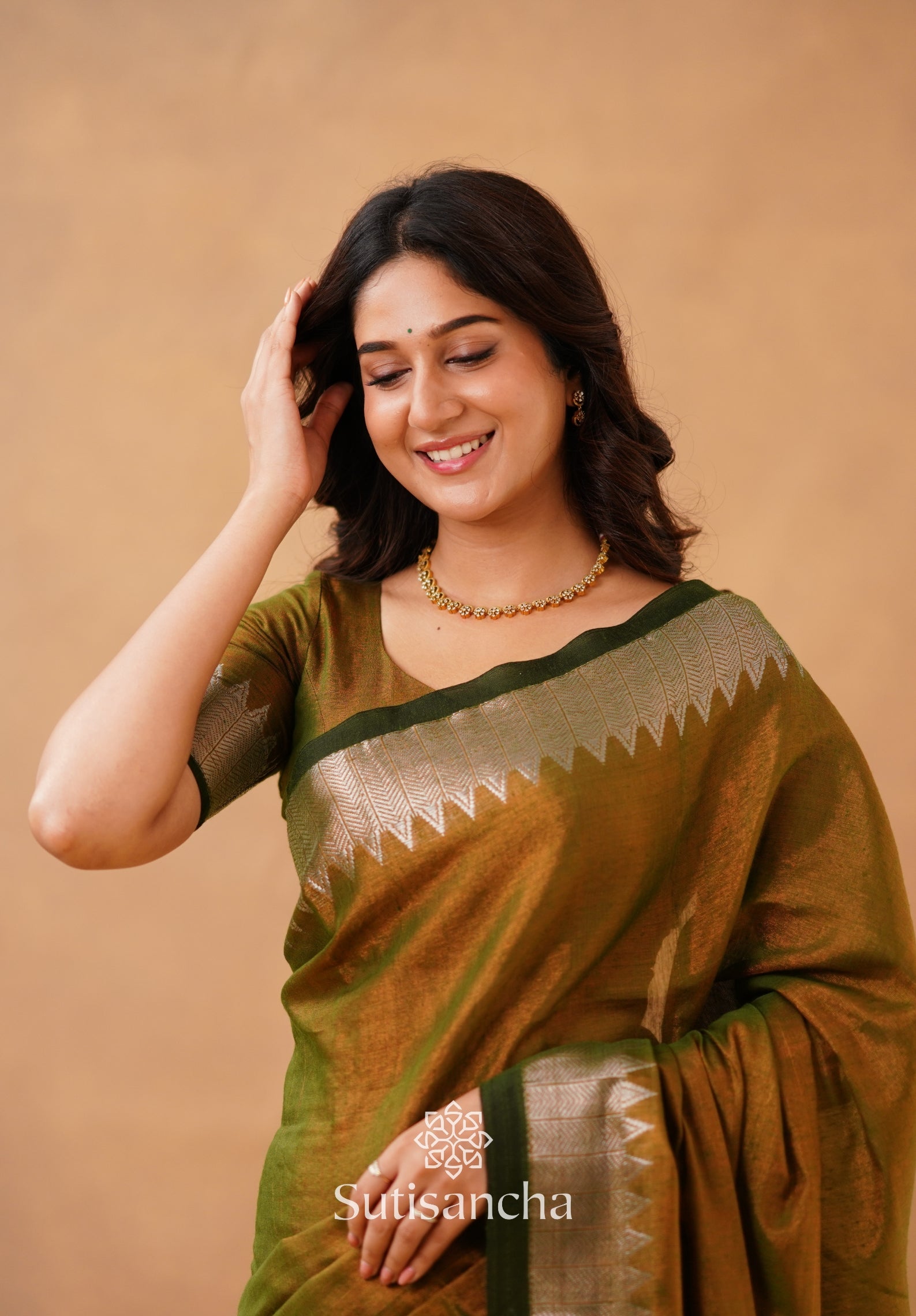 Sutisancha Anique Bronze Handloom Cotton Designer Tissue Saree