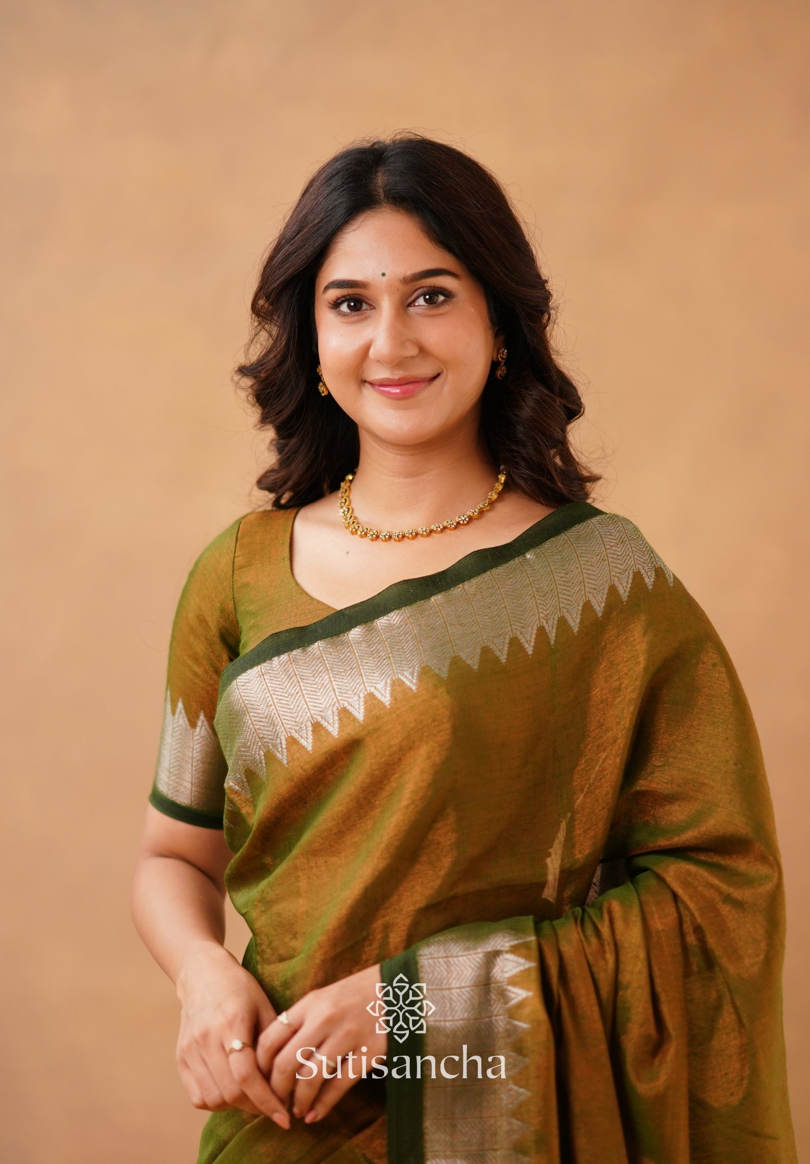 Sutisancha Anique Bronze Handloom Cotton Designer Tissue Saree