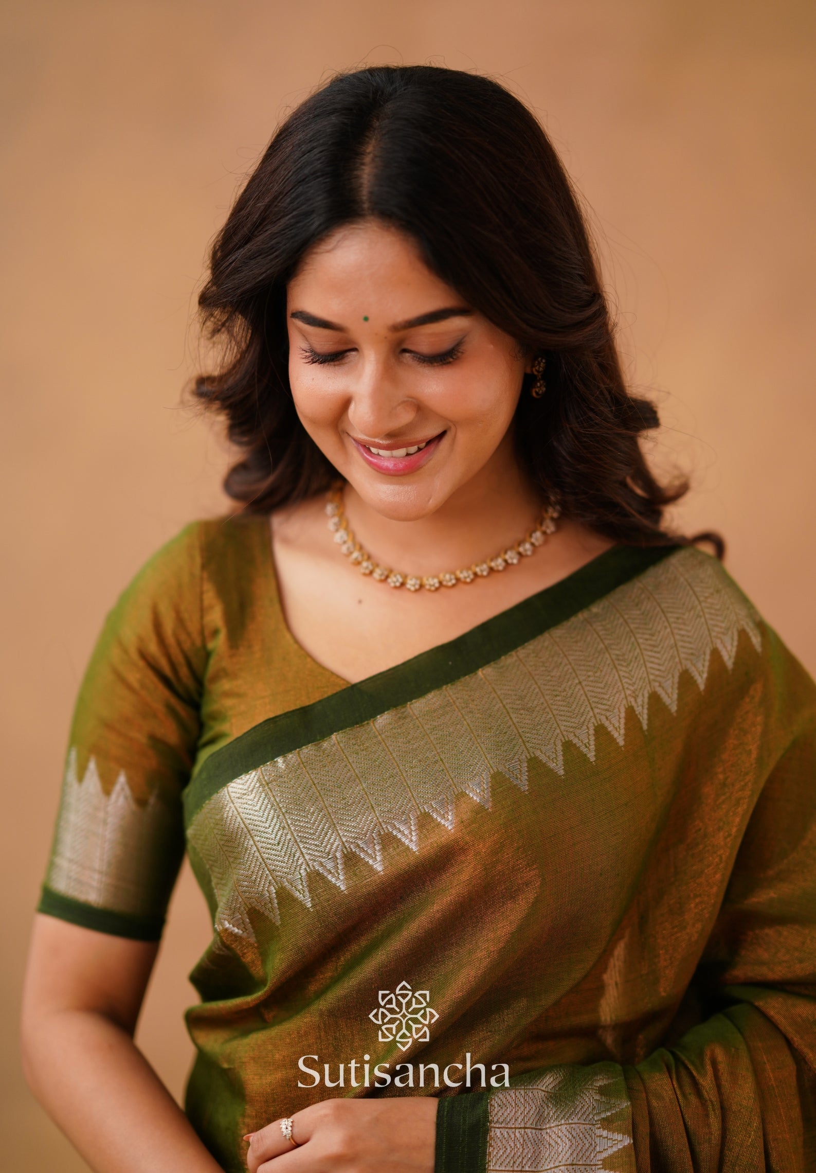 Sutisancha Anique Bronze Handloom Cotton Designer Tissue Saree
