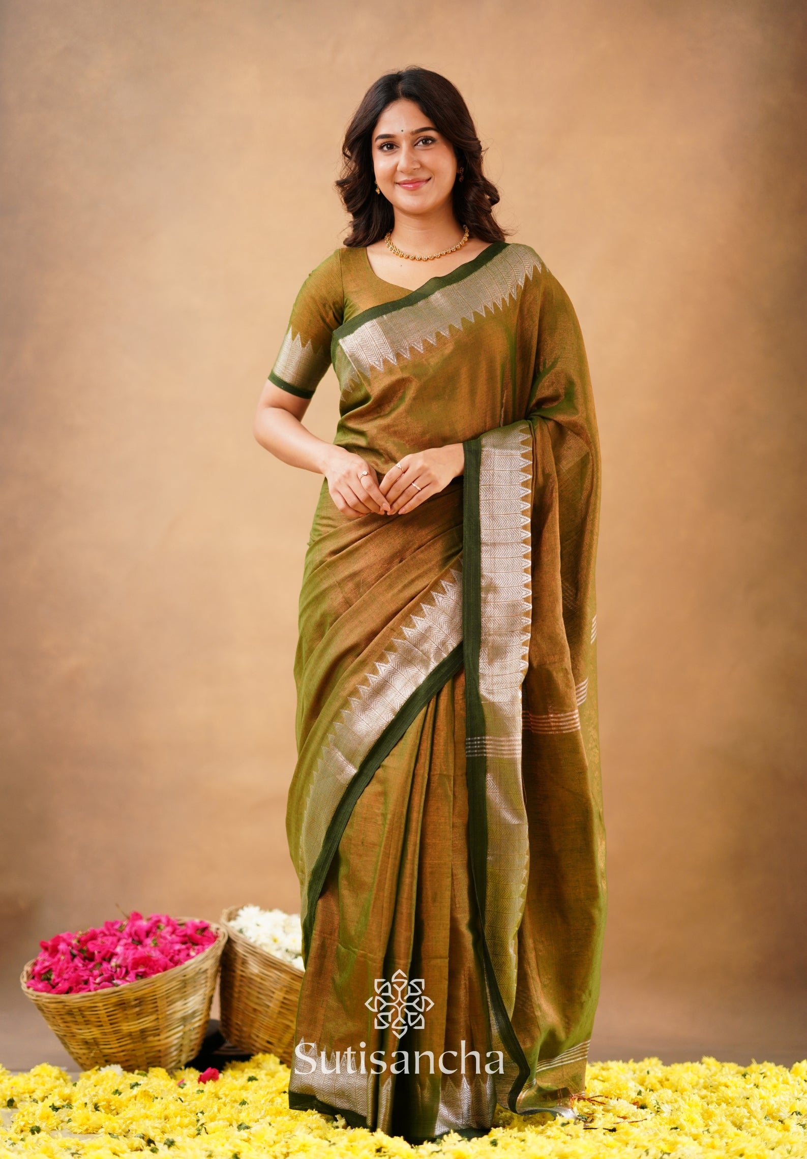 Sutisancha Anique Bronze Handloom Cotton Designer Tissue Saree