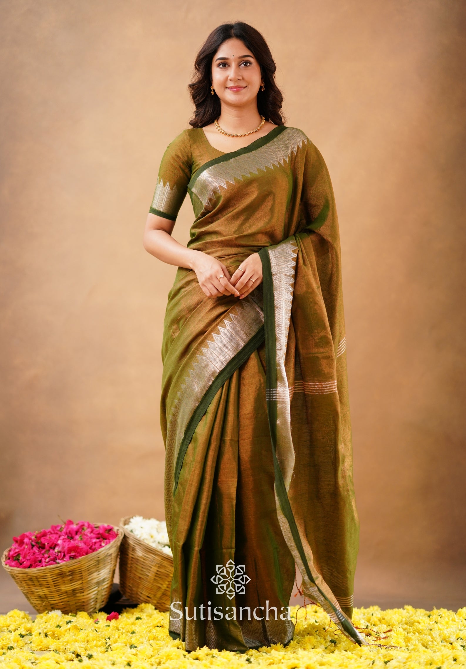Sutisancha Anique Bronze Handloom Cotton Designer Tissue Saree