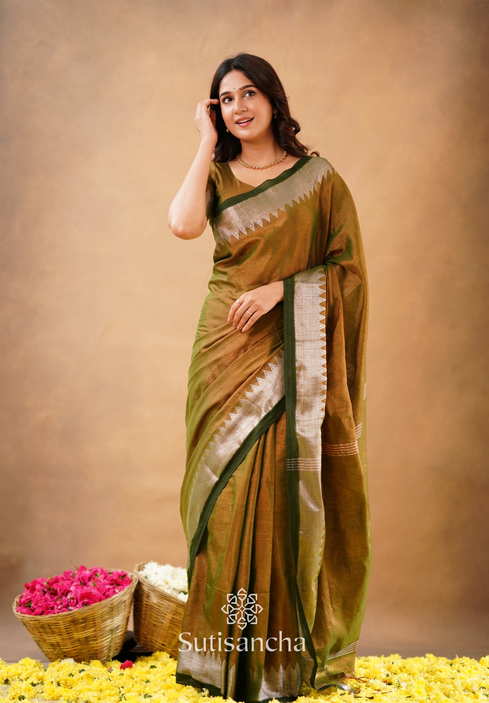 Sutisancha Anique Bronze Handloom Cotton Designer Tissue Saree
