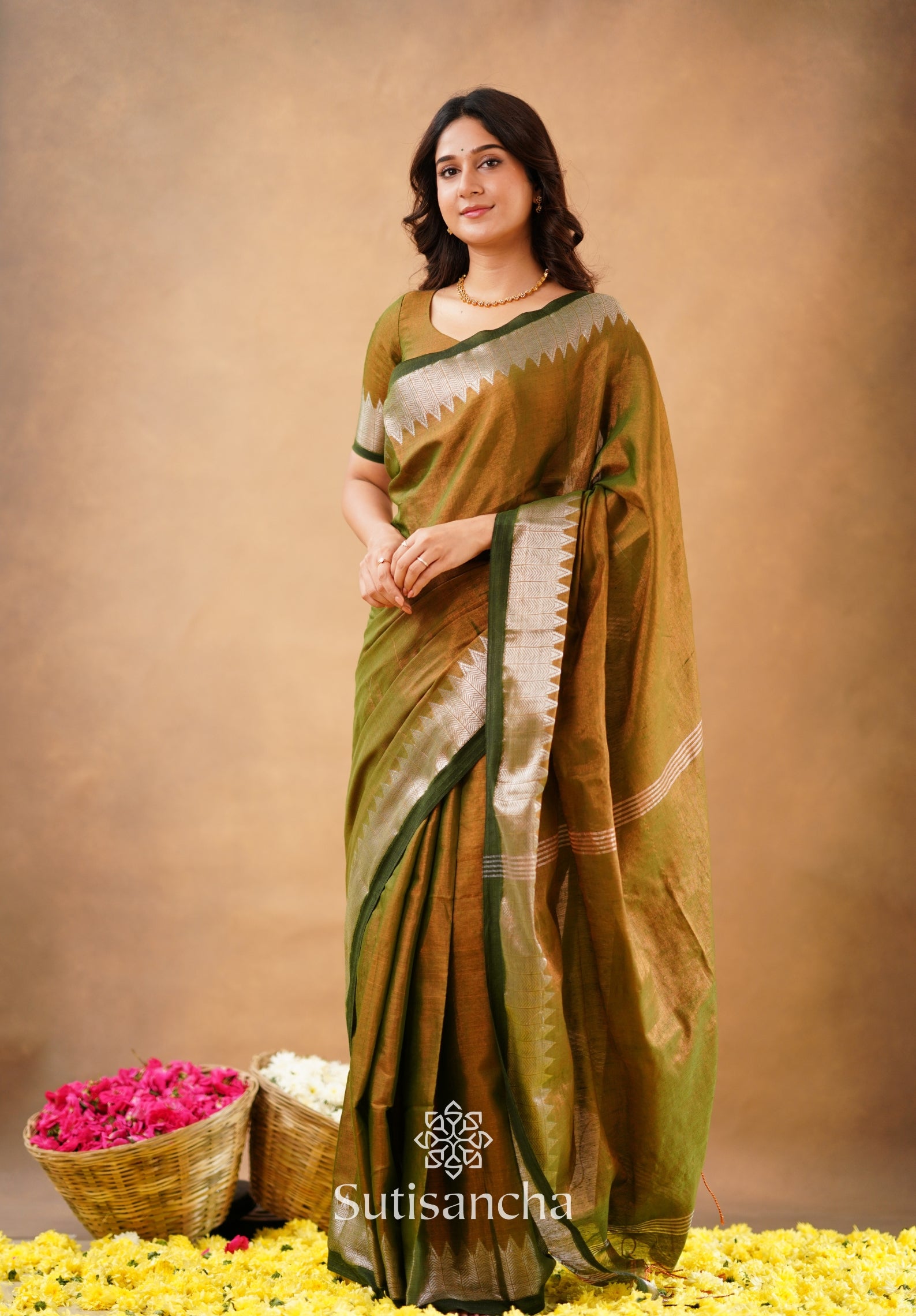 Sutisancha Anique Bronze Handloom Cotton Designer Tissue Saree