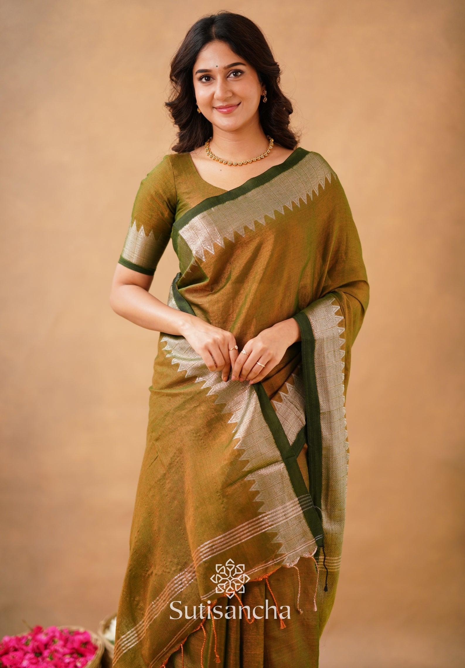 Sutisancha Anique Bronze Handloom Cotton Designer Tissue Saree