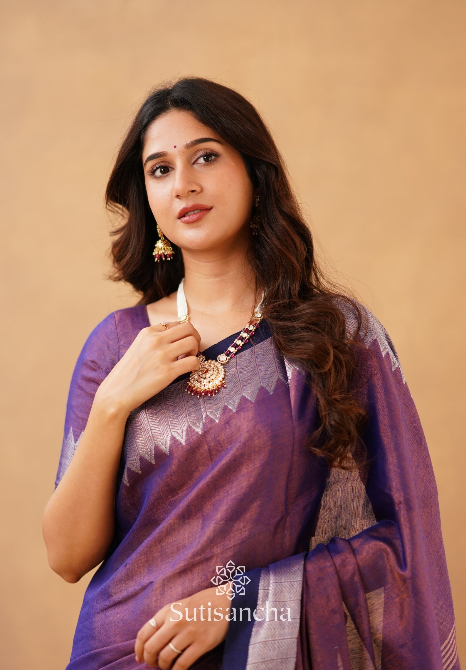 Sutisancha Purple Handloom Cotton Designer Tissue Saree