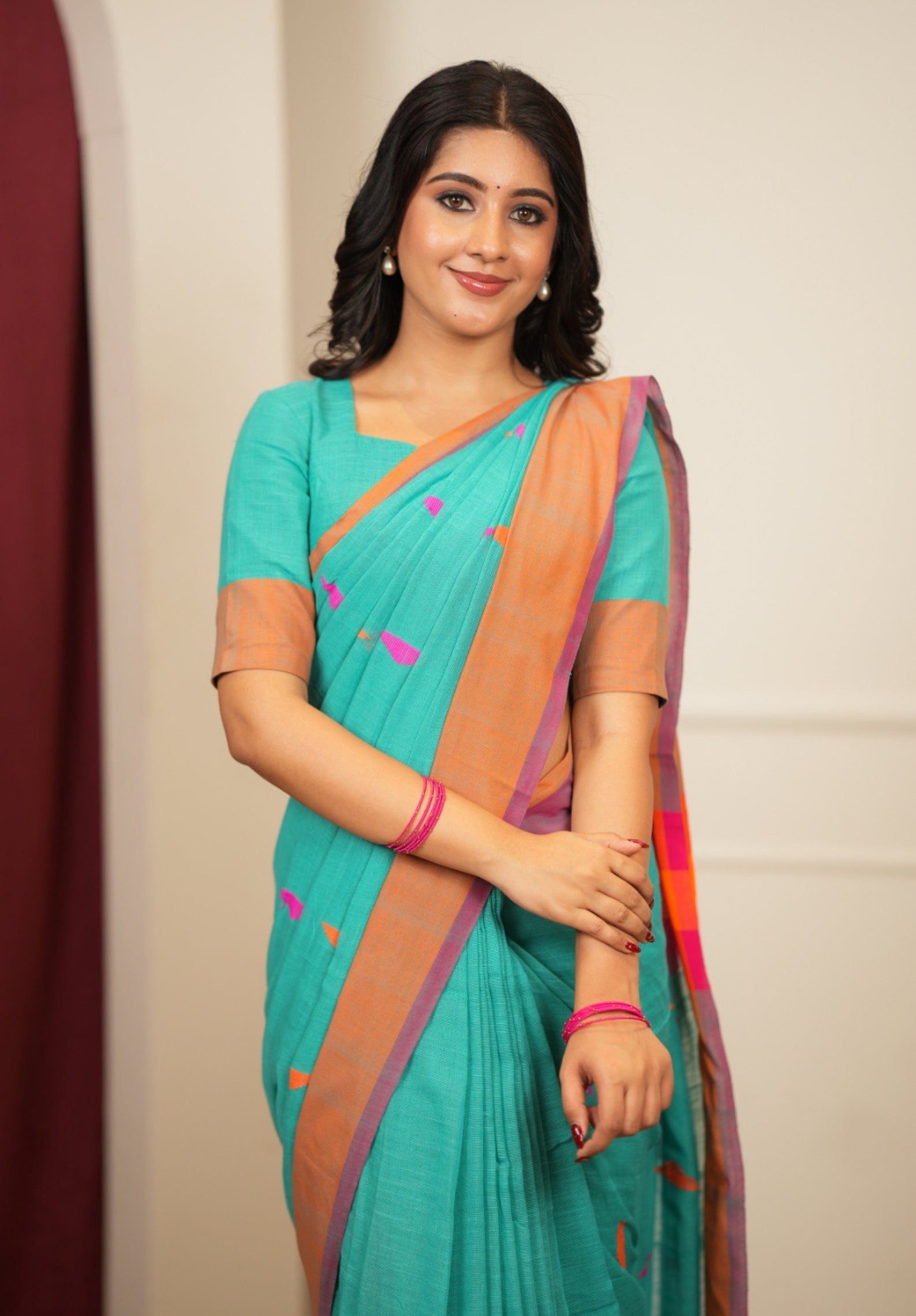 Artisan Glow – Sky Handloom Saree