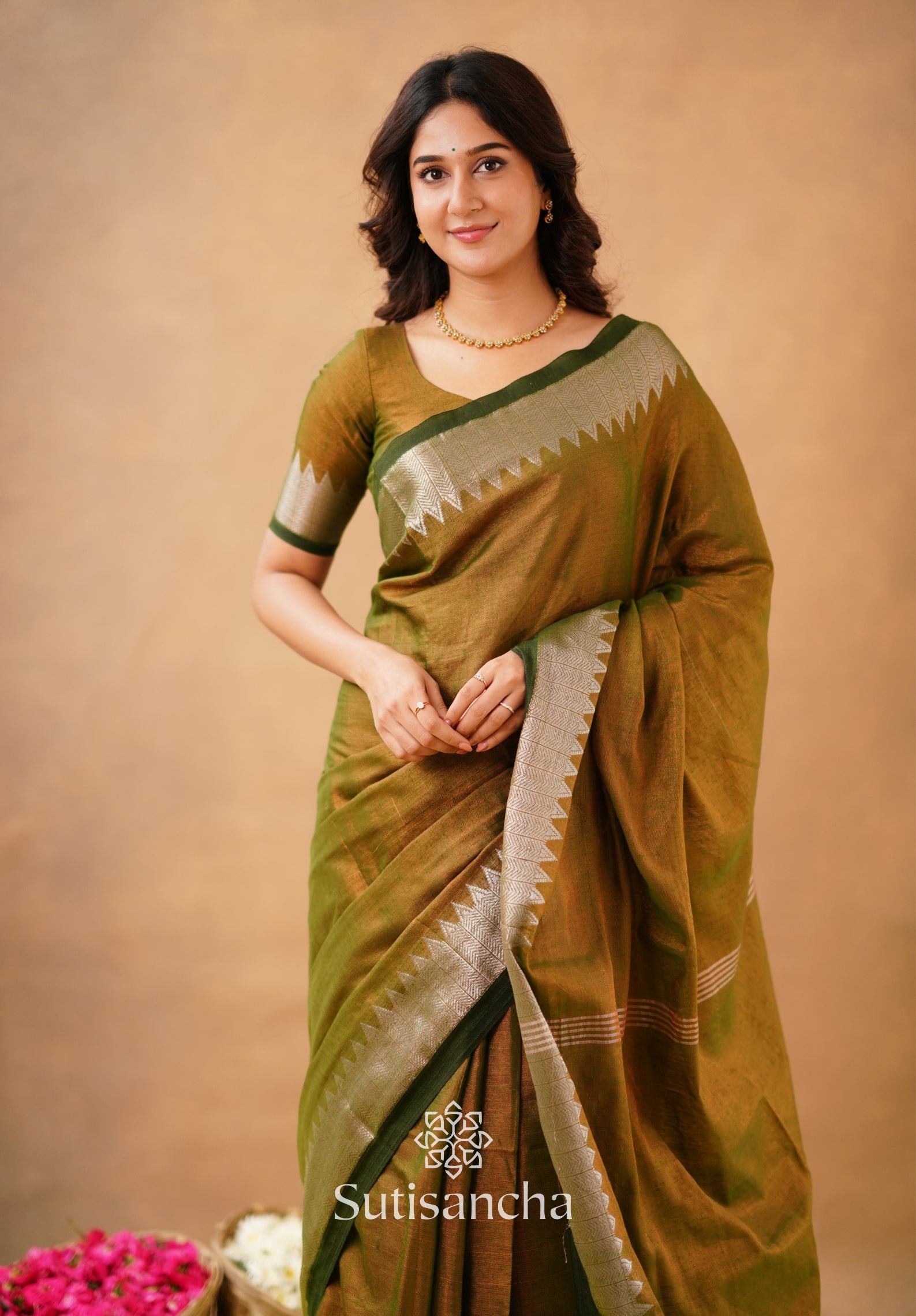 Sutisancha Anique Bronze Handloom Cotton Designer Tissue Saree