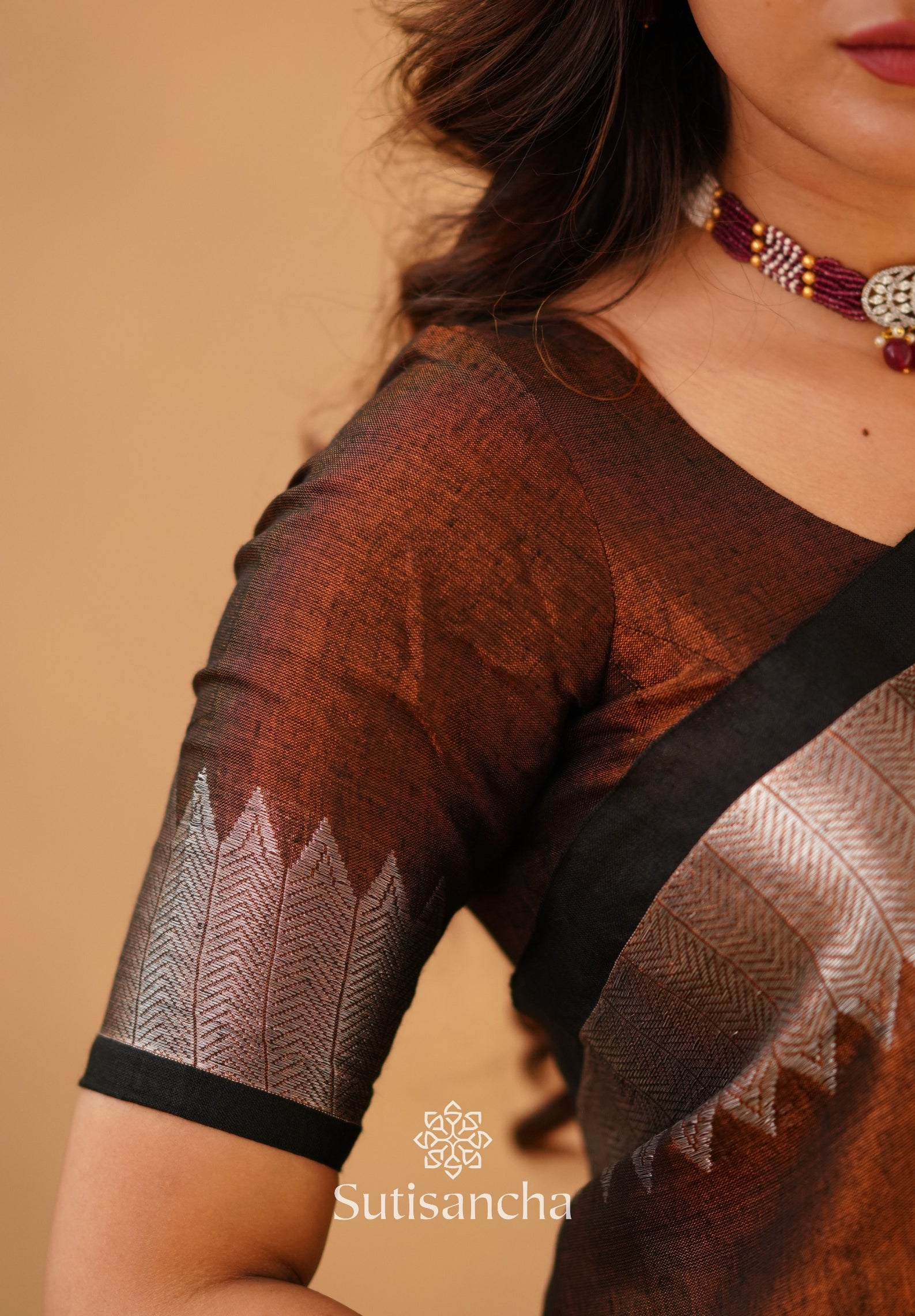 Sutisancha Copper Handloom Cotton Designer Tissue Saree