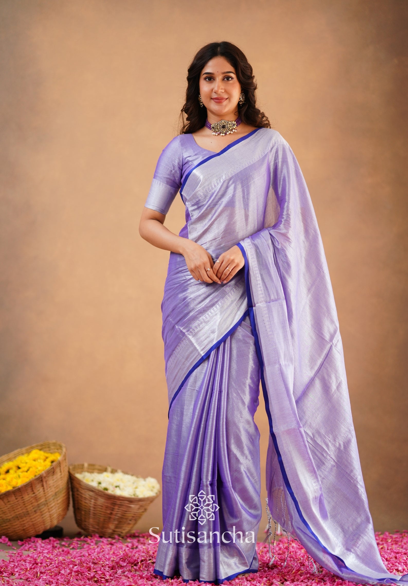 Sutisancha Lavender Handloom Cotton Tissue Saree