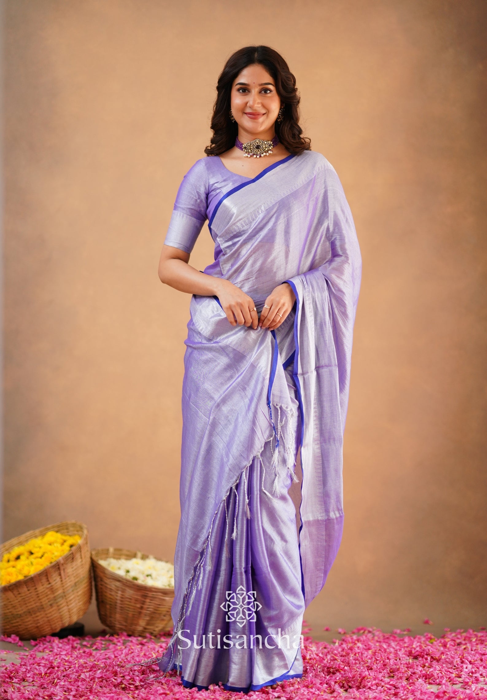 Sutisancha Lavender Handloom Cotton Tissue Saree