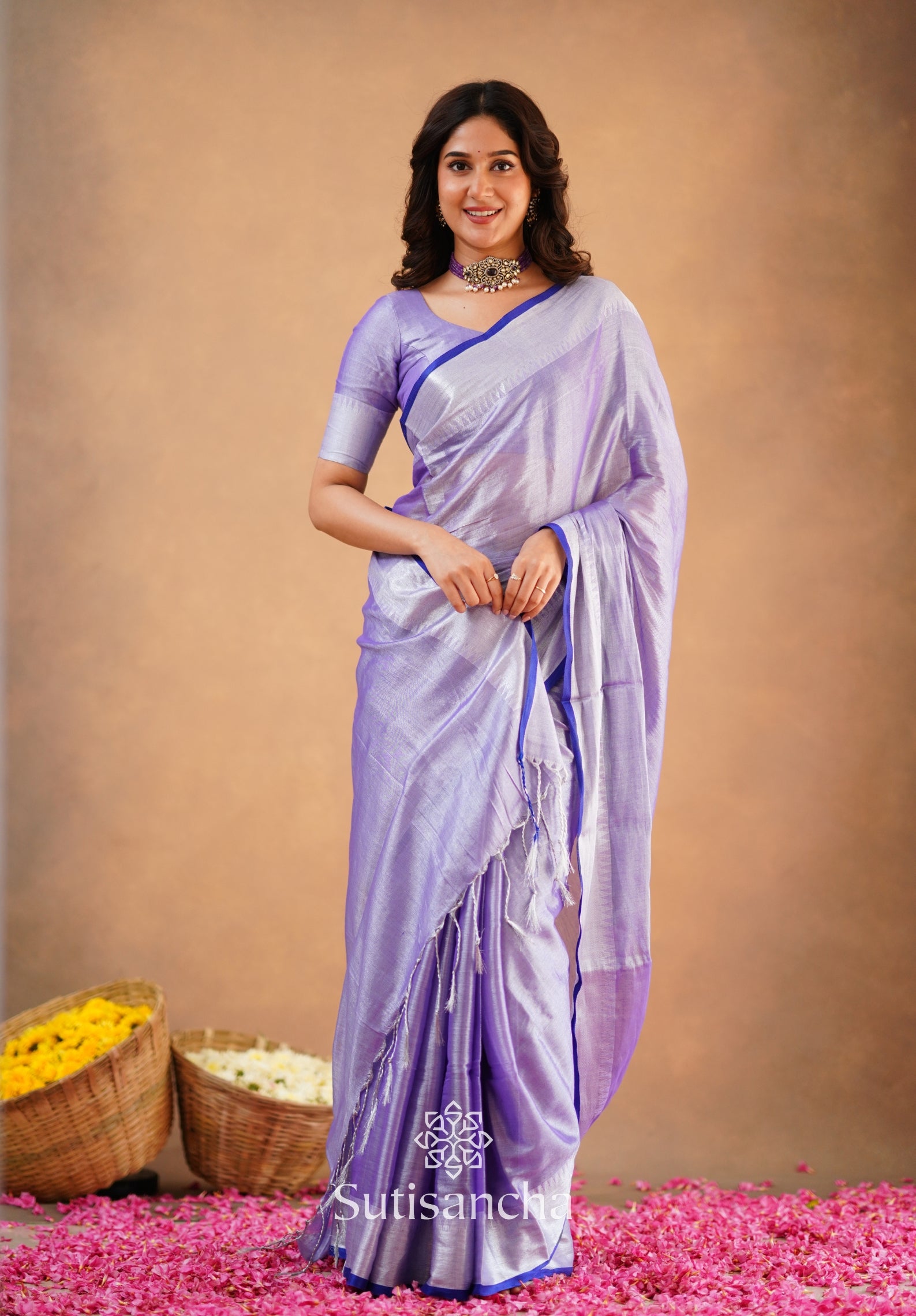 Sutisancha Lavender Handloom Cotton Tissue Saree