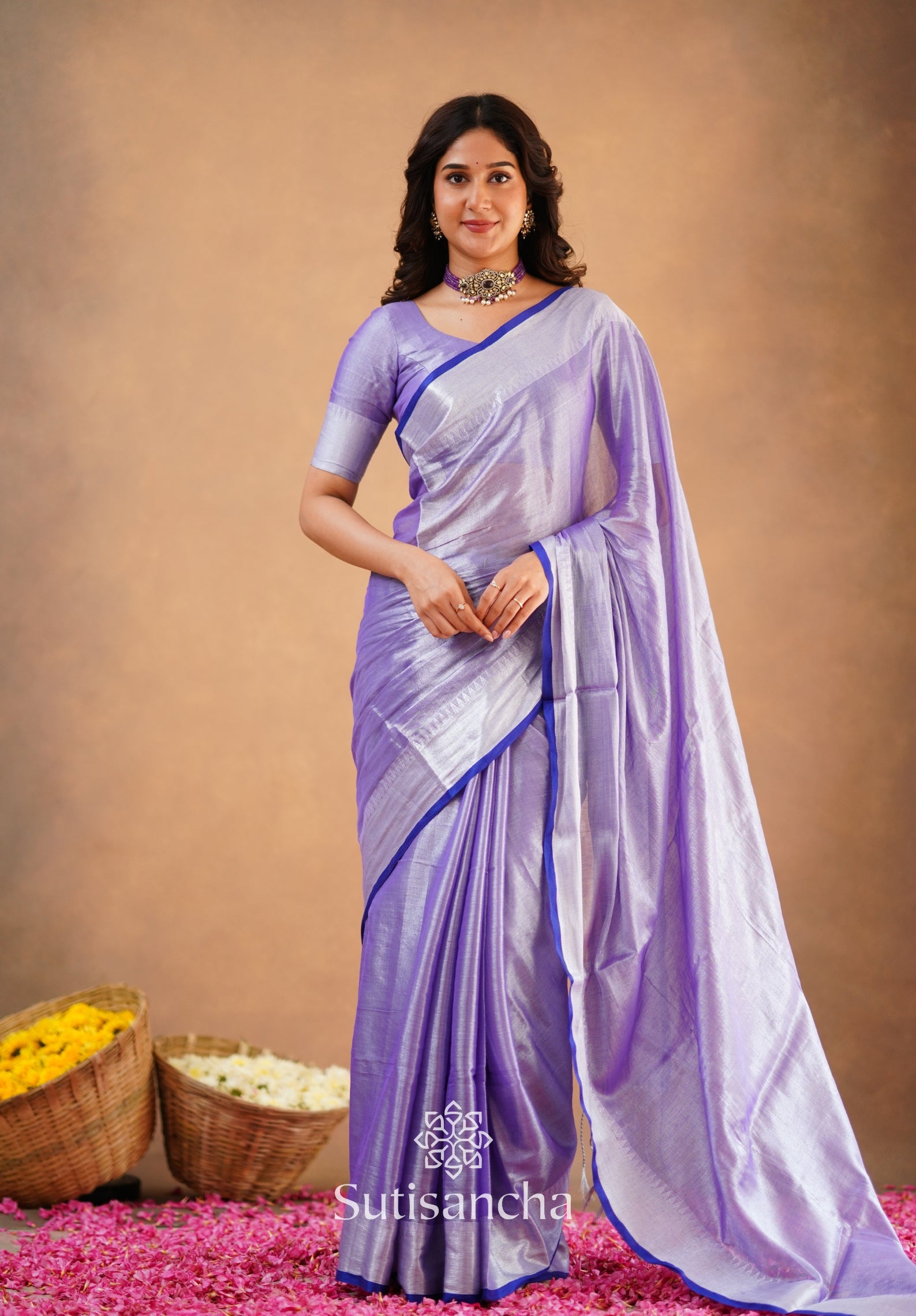Sutisancha Lavender Handloom Cotton Tissue Saree