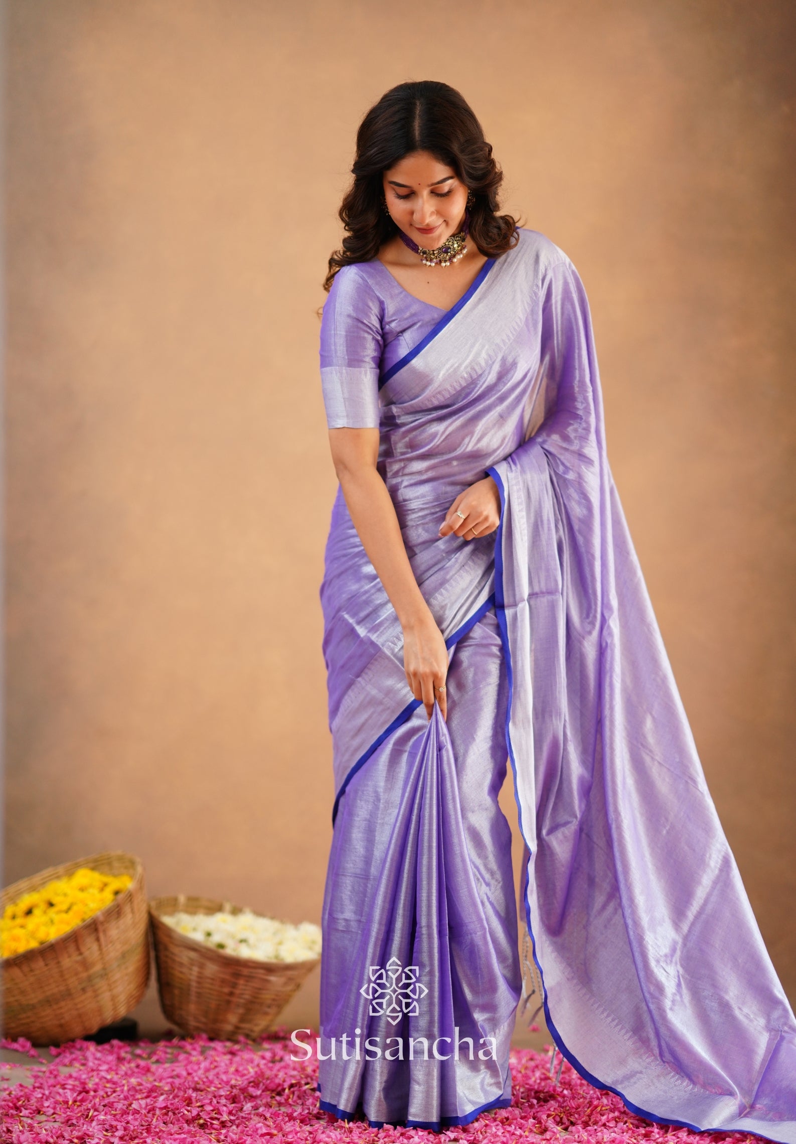 Sutisancha Lavender Handloom Cotton Tissue Saree