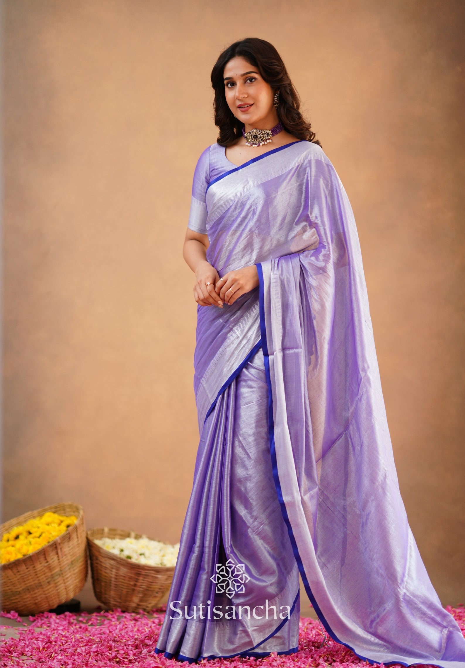 Sutisancha Lavender Handloom Cotton Tissue Saree