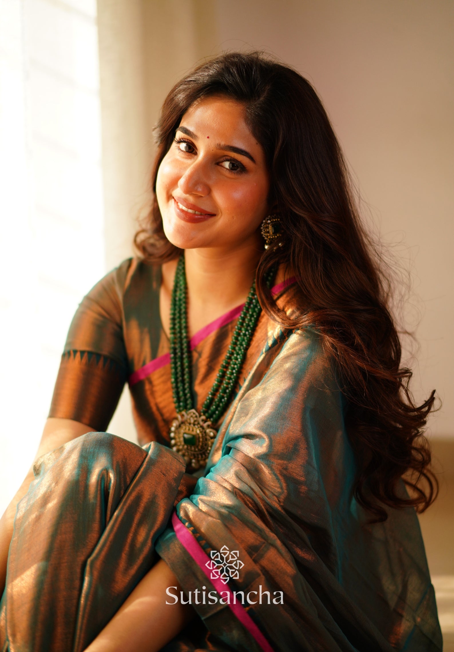 Sutisancha Rama Green Handloom Cotton Tissue Saree