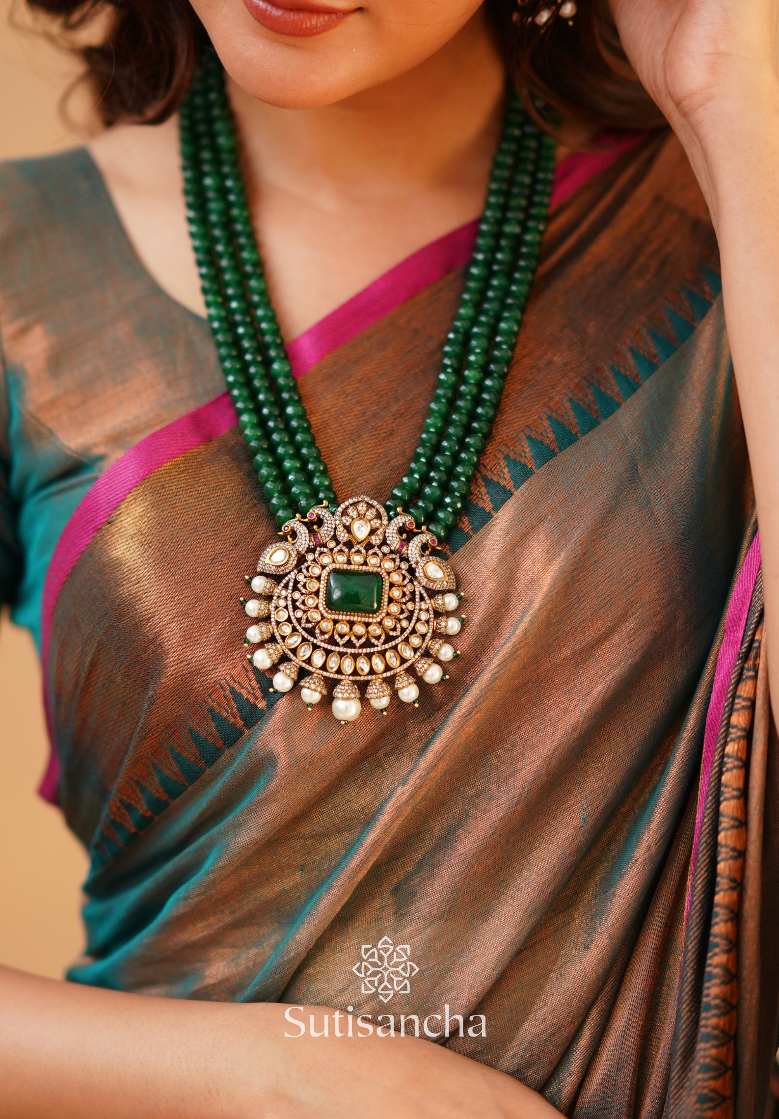 Sutisancha Rama Green Handloom Cotton Tissue Saree