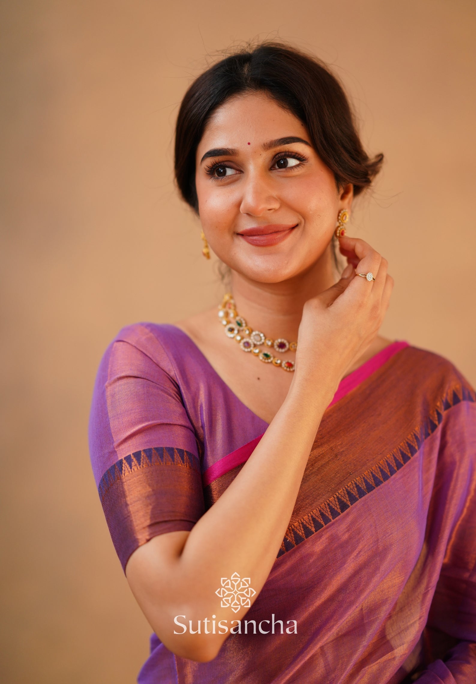 Sutisancha Onion Pink Handloom Cotton Tissue Saree