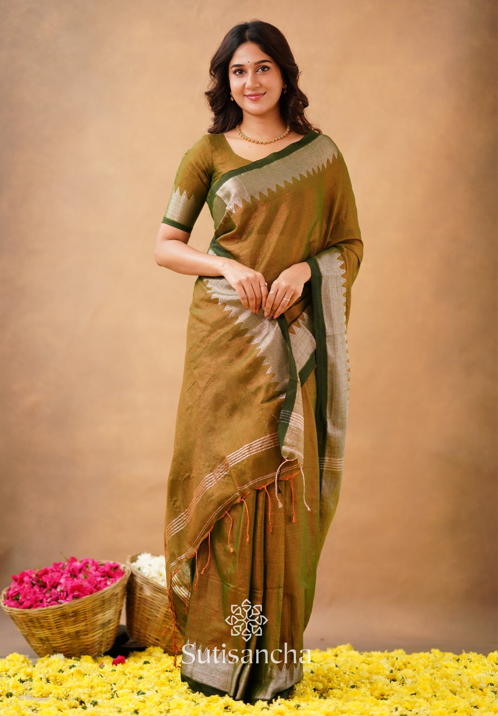 Sutisancha Anique Bronze Handloom Cotton Designer Tissue Saree