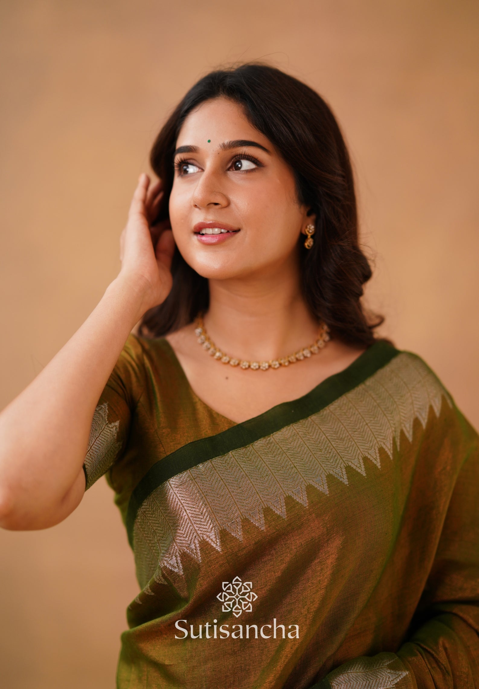 Sutisancha Anique Bronze Handloom Cotton Designer Tissue Saree