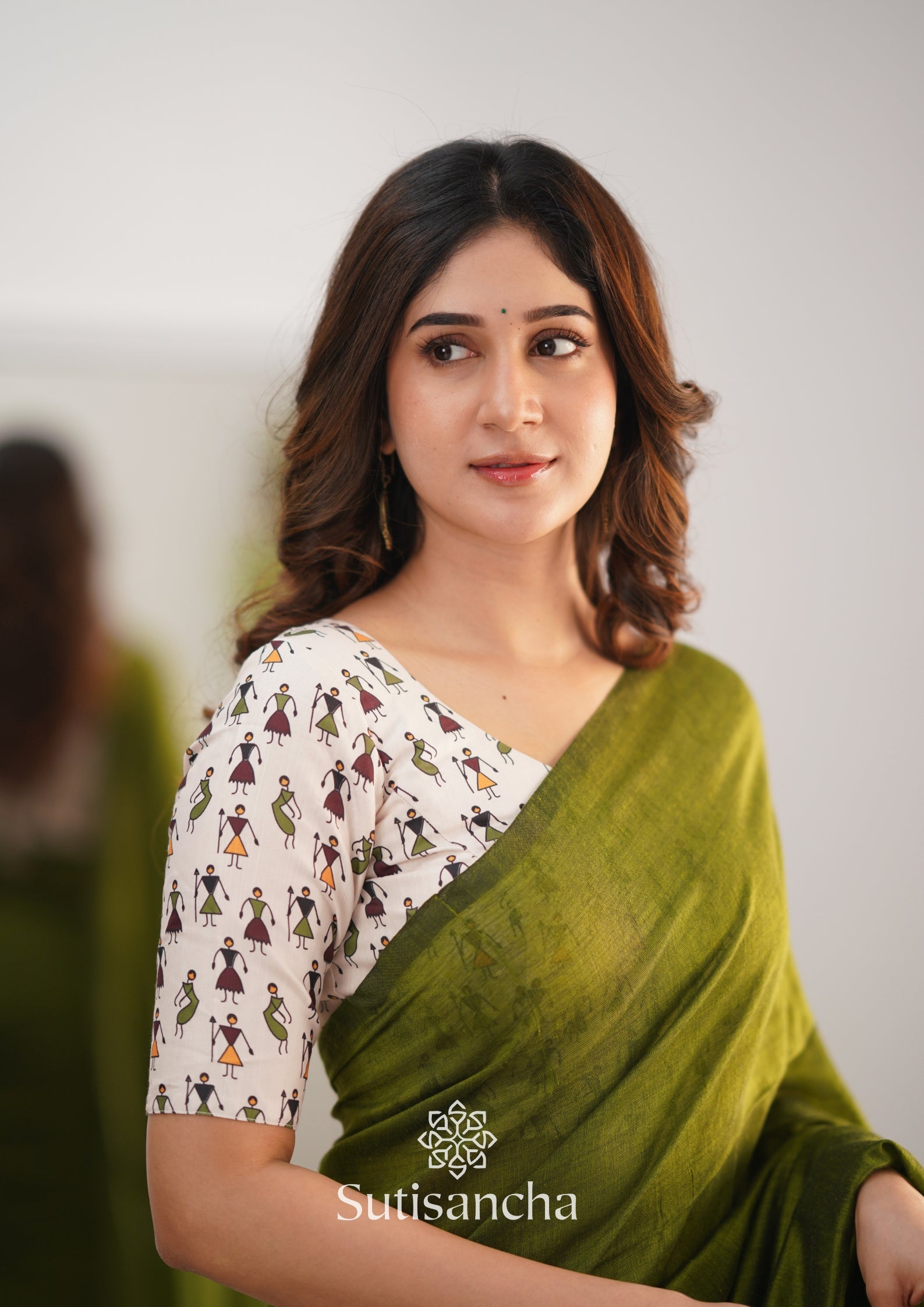 Sutisancha Mehndi Handloom Cotton Saree With Blouse