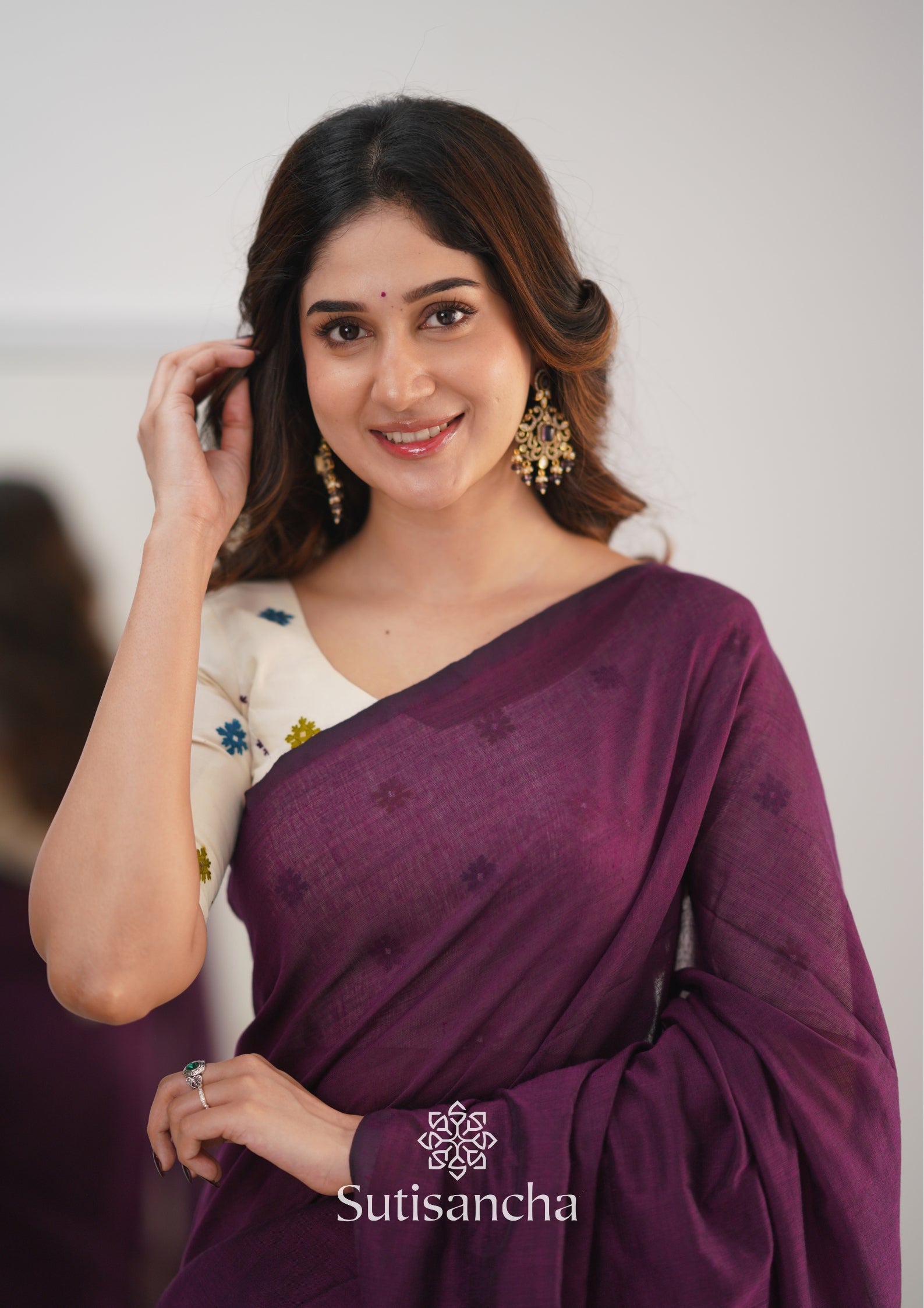 Sutisancha Magenta Handloom Cotton Saree with Designer Blouse