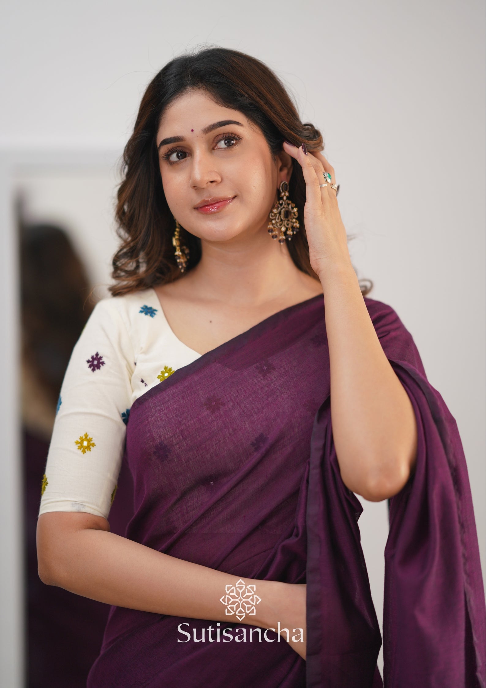 Sutisancha Magenta Handloom Cotton Saree with Designer Blouse