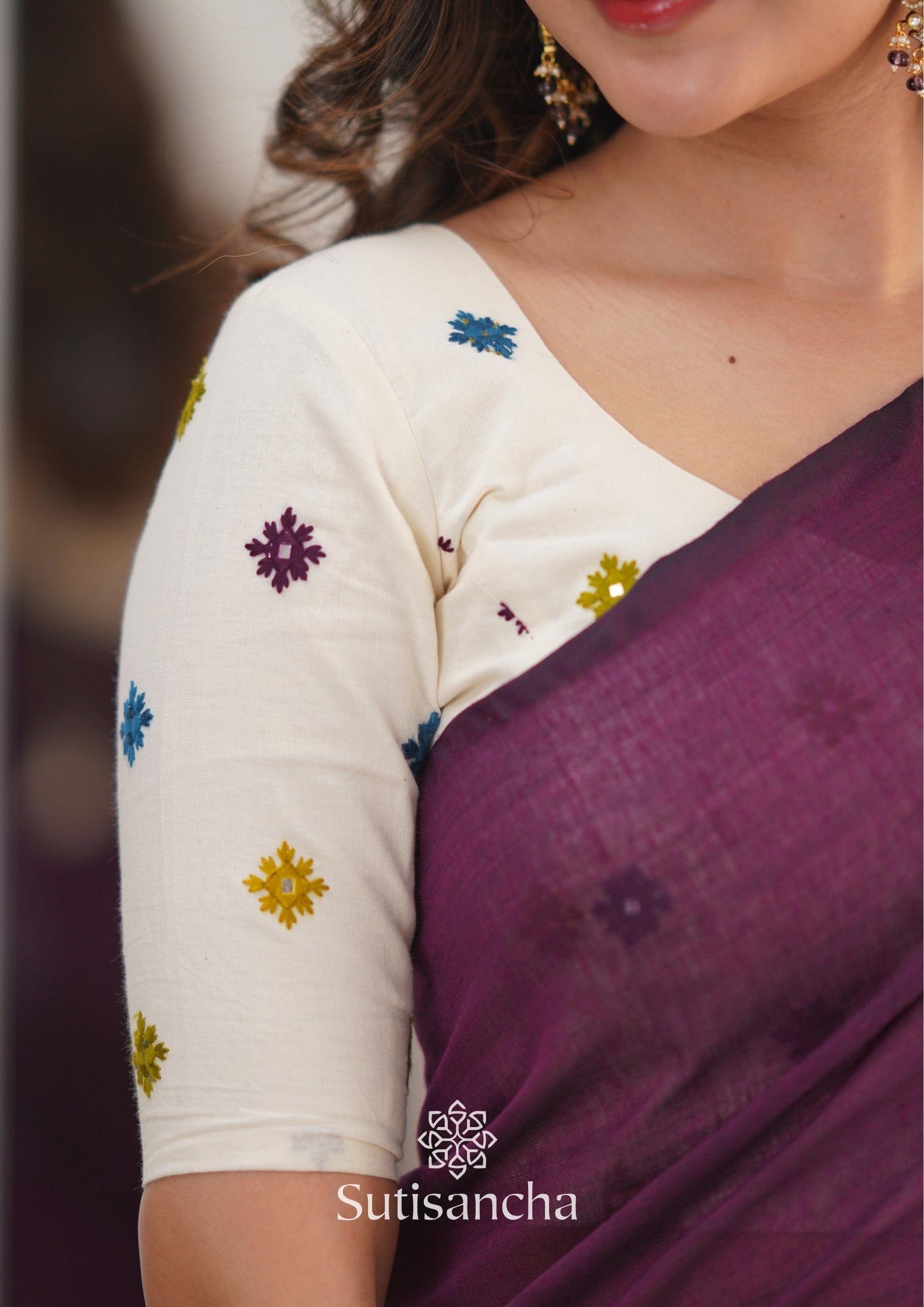 Sutisancha Magenta Handloom Cotton Saree with Designer Blouse