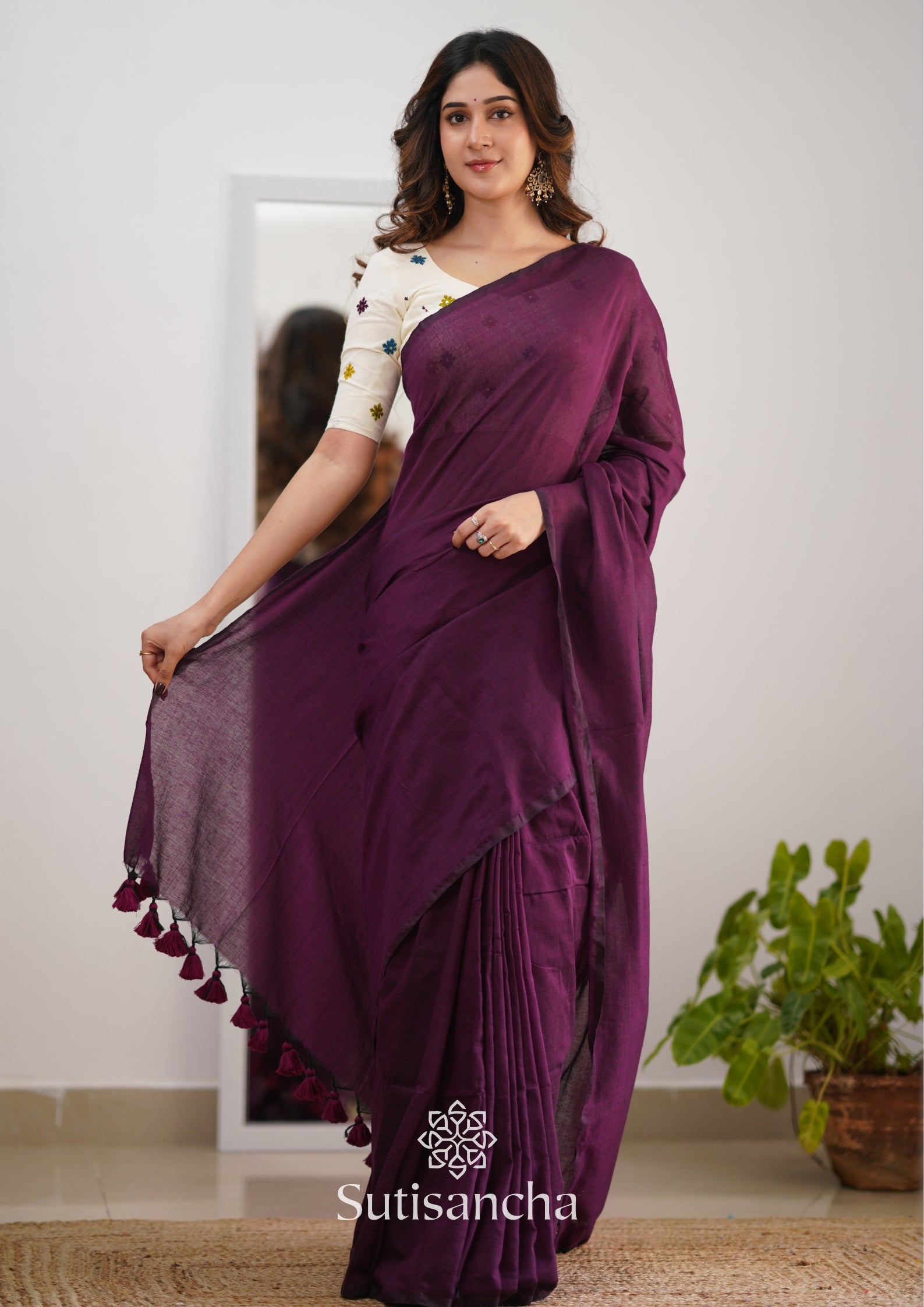 Sutisancha Magenta Handloom Cotton Saree with Designer Blouse