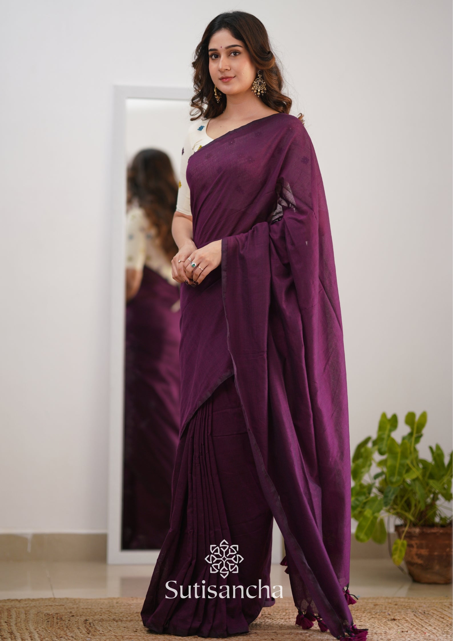 Sutisancha Magenta Handloom Cotton Saree with Designer Blouse