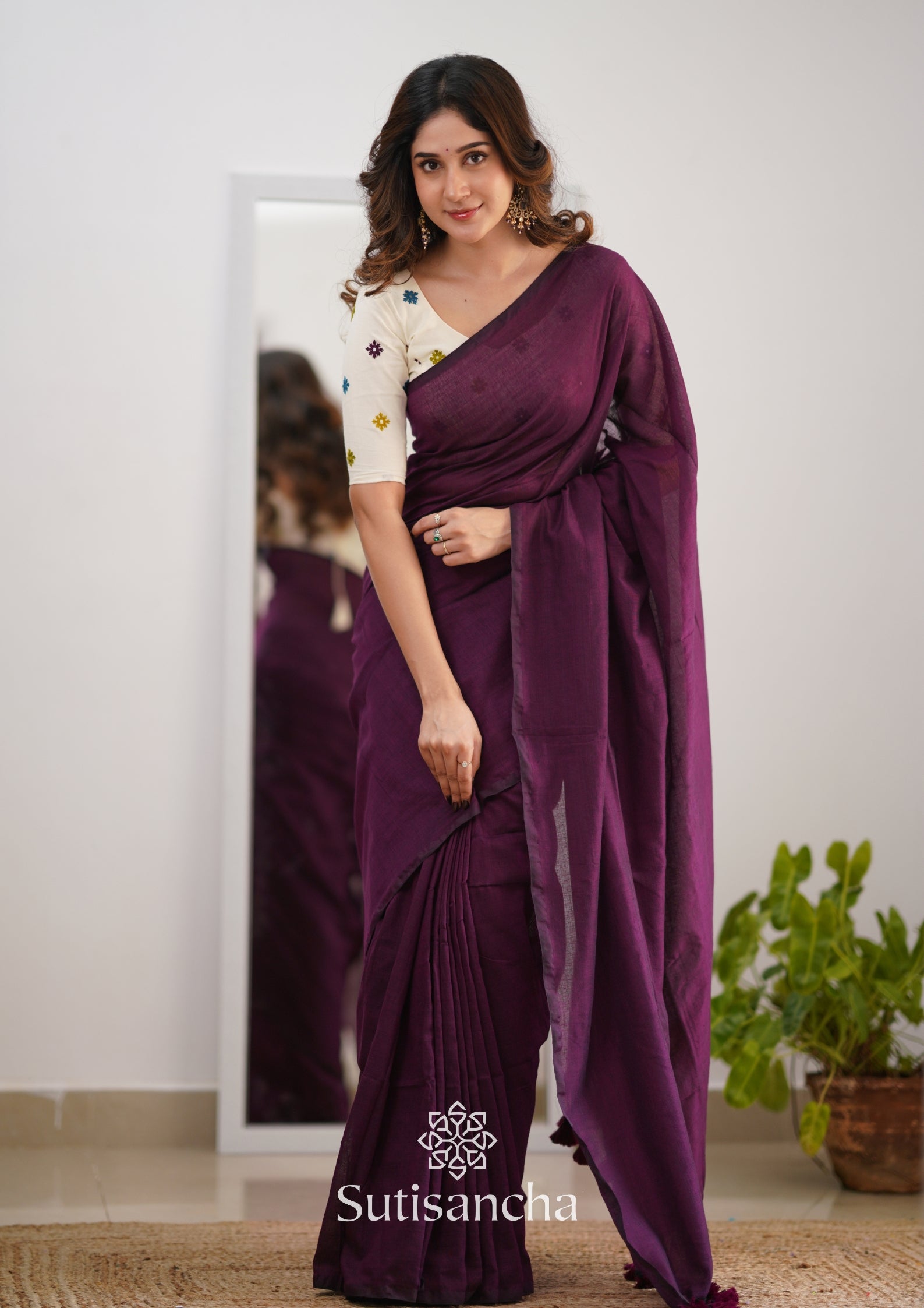 Sutisancha Magenta Handloom Cotton Saree with Designer Blouse