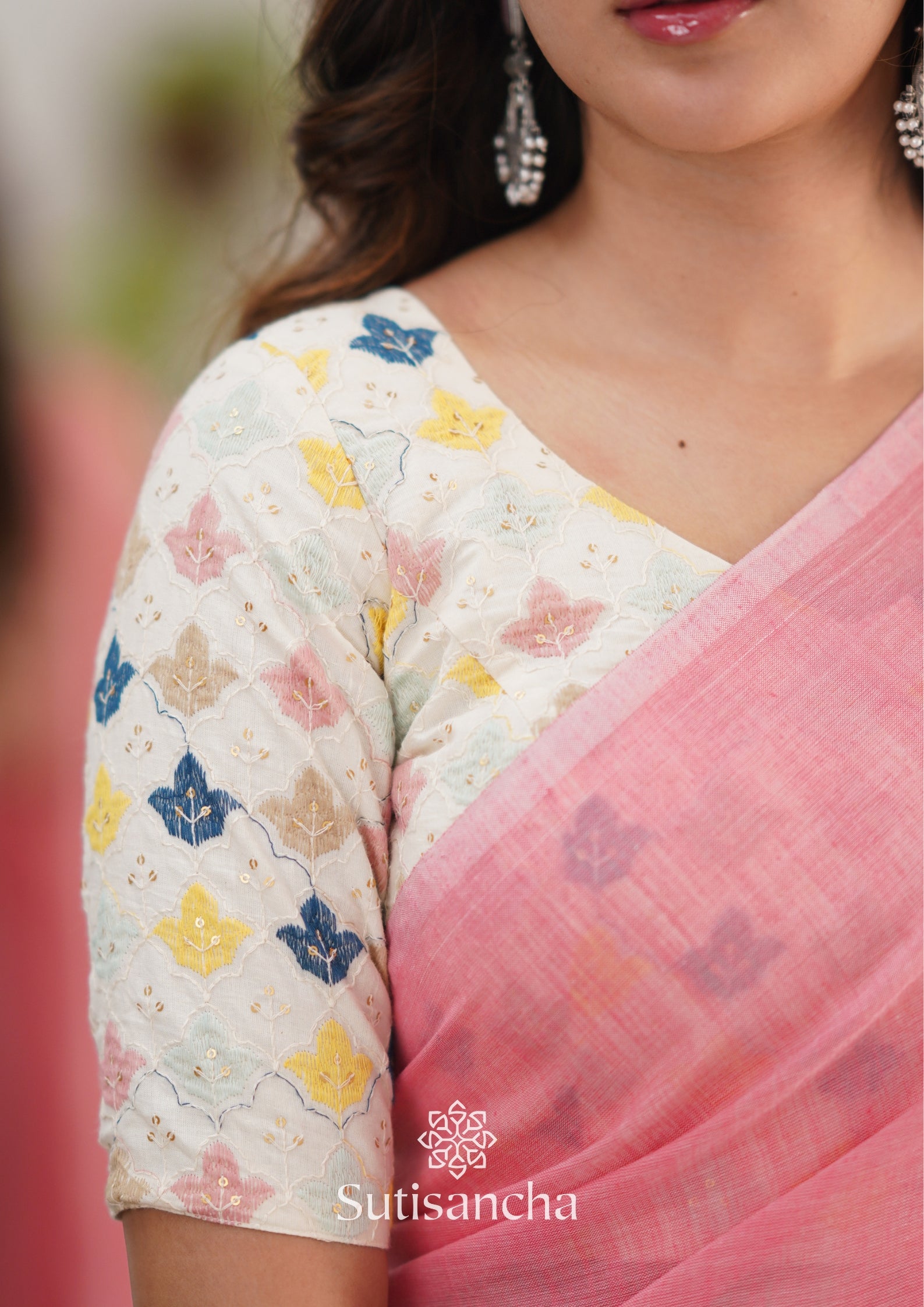 Sutisancha Peach Handloom Cotton Saree With Designer Blouse