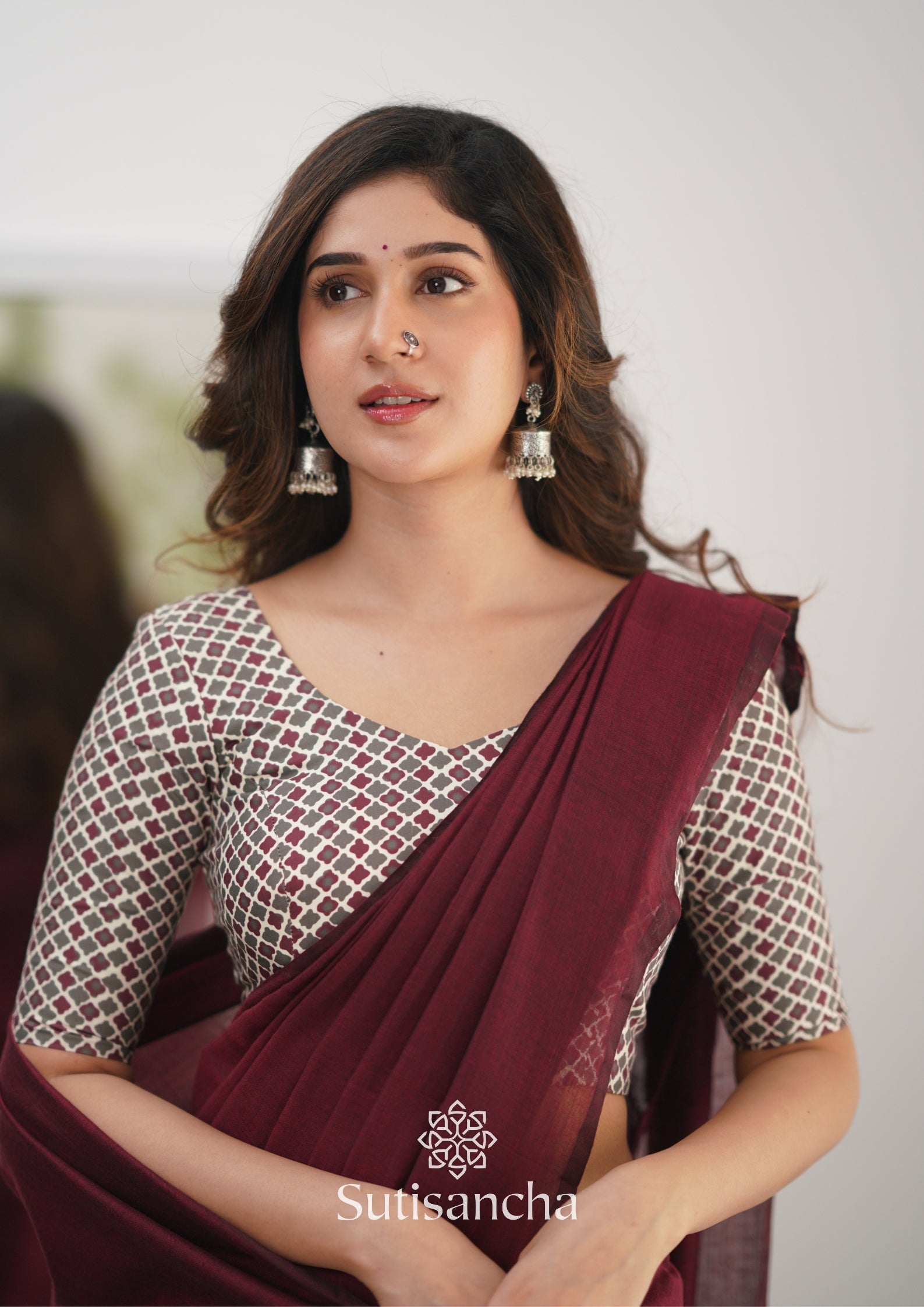 Sutisancha Maroon Handloom Cotton Saree Saree With Designer Blouse