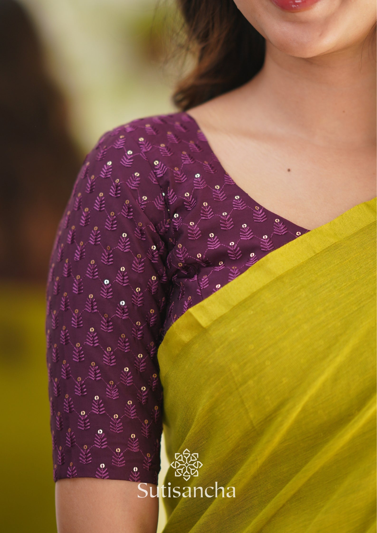 Sutisancha Lime colour Handloom Cotton Saree with Designer Blouse