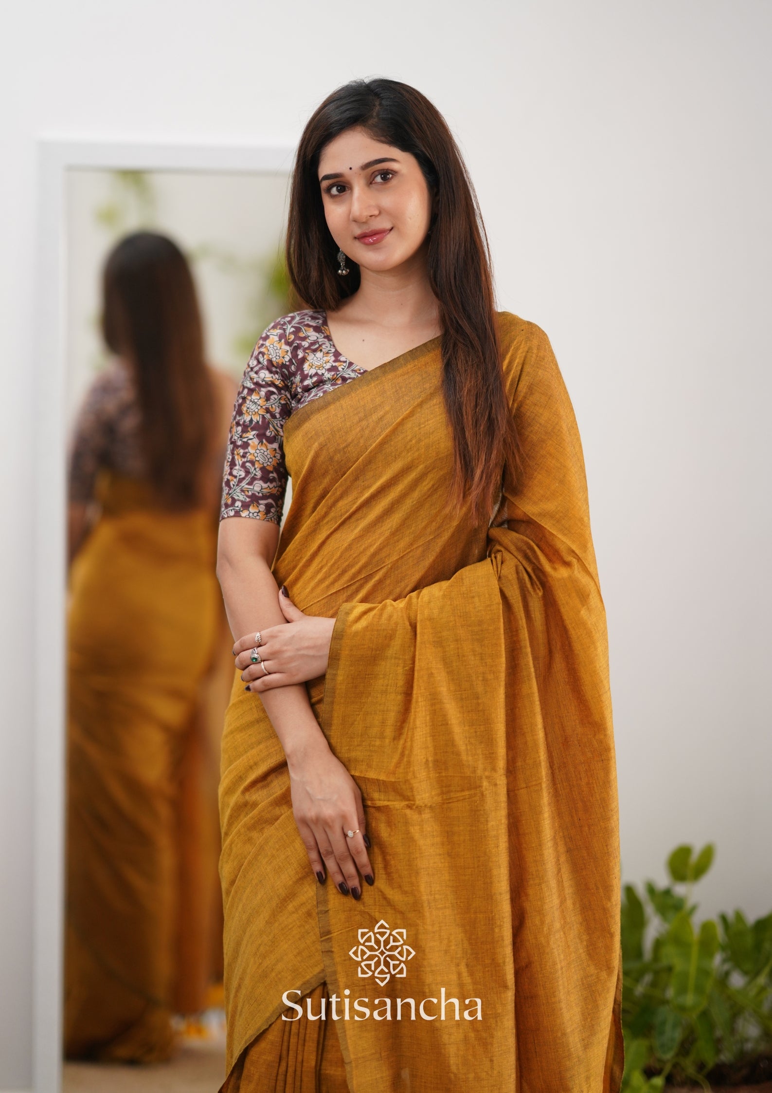 Sutisancha Mustard Handloom Cotton Saree & Designer Blouse
