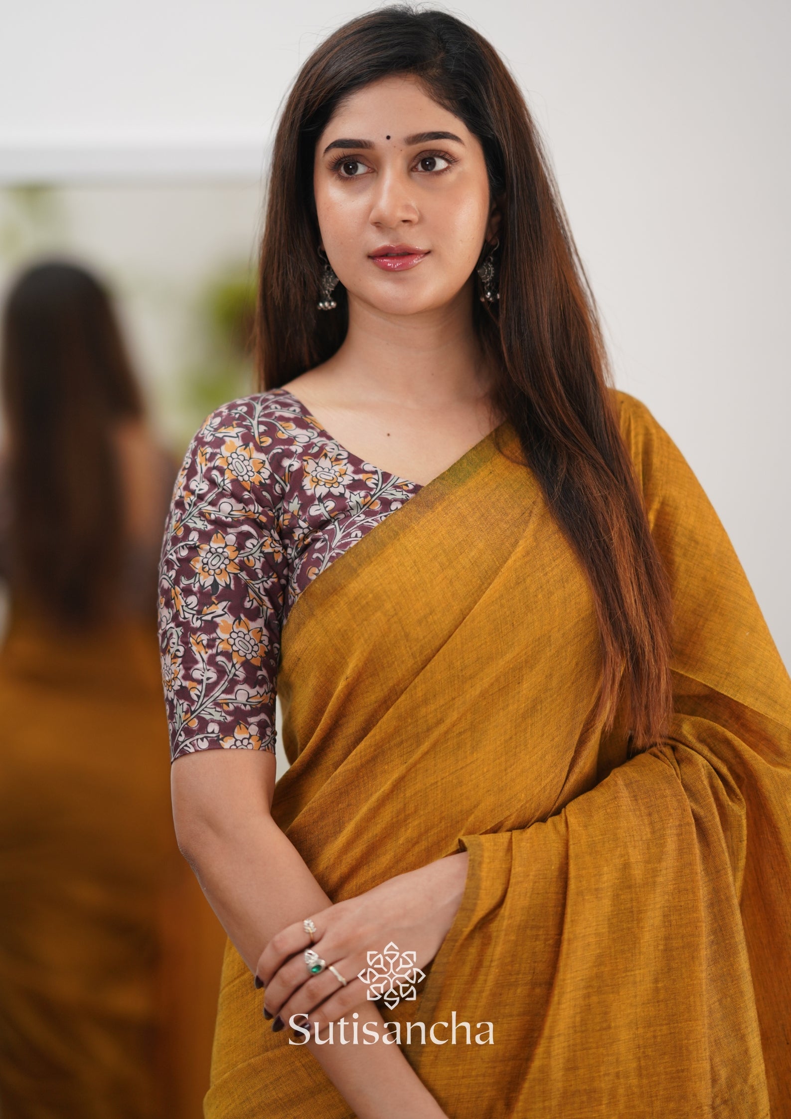 Sutisancha Mustard Handloom Cotton Saree & Designer Blouse
