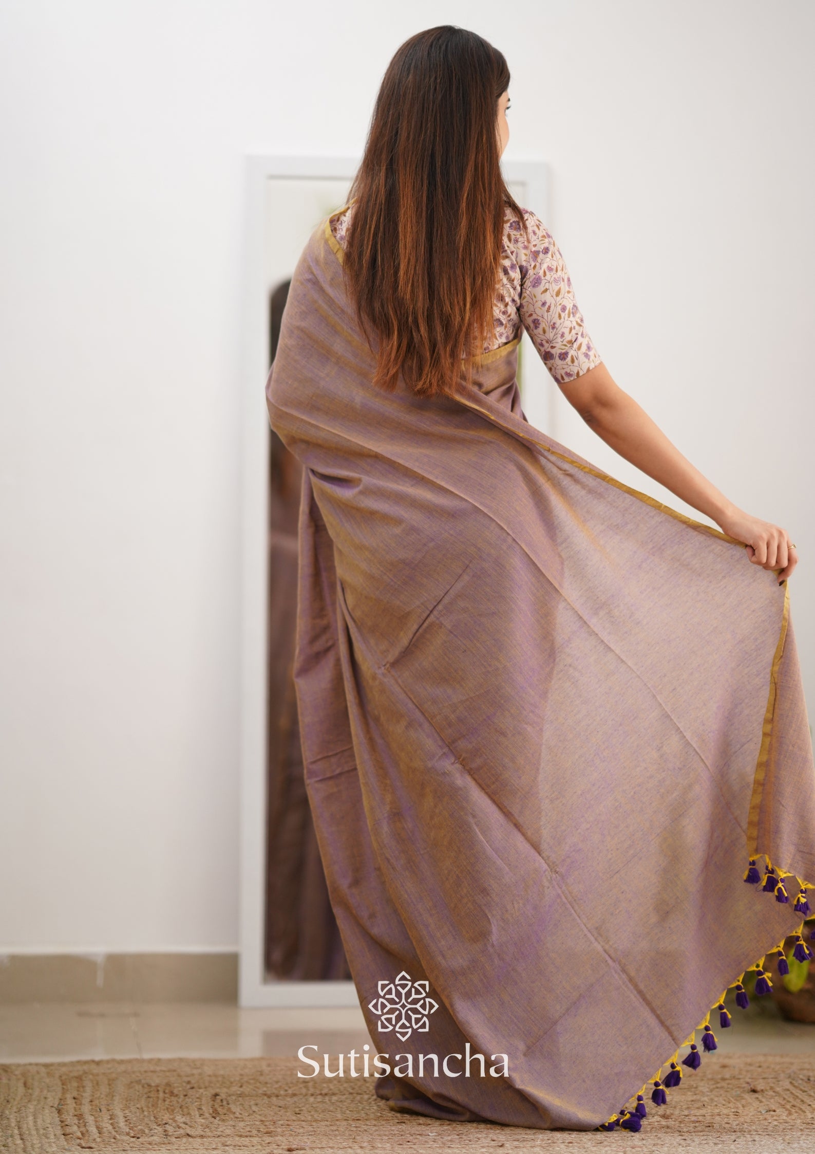 Sutisancha onion colour saree with designer Blouse