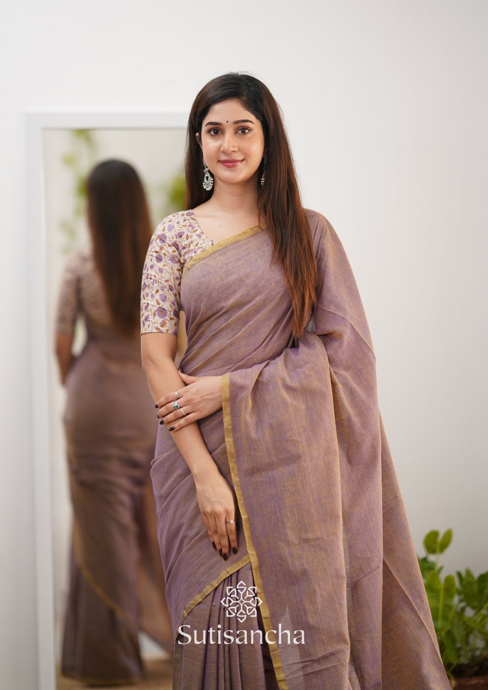 Sutisancha onion colour saree with designer Blouse