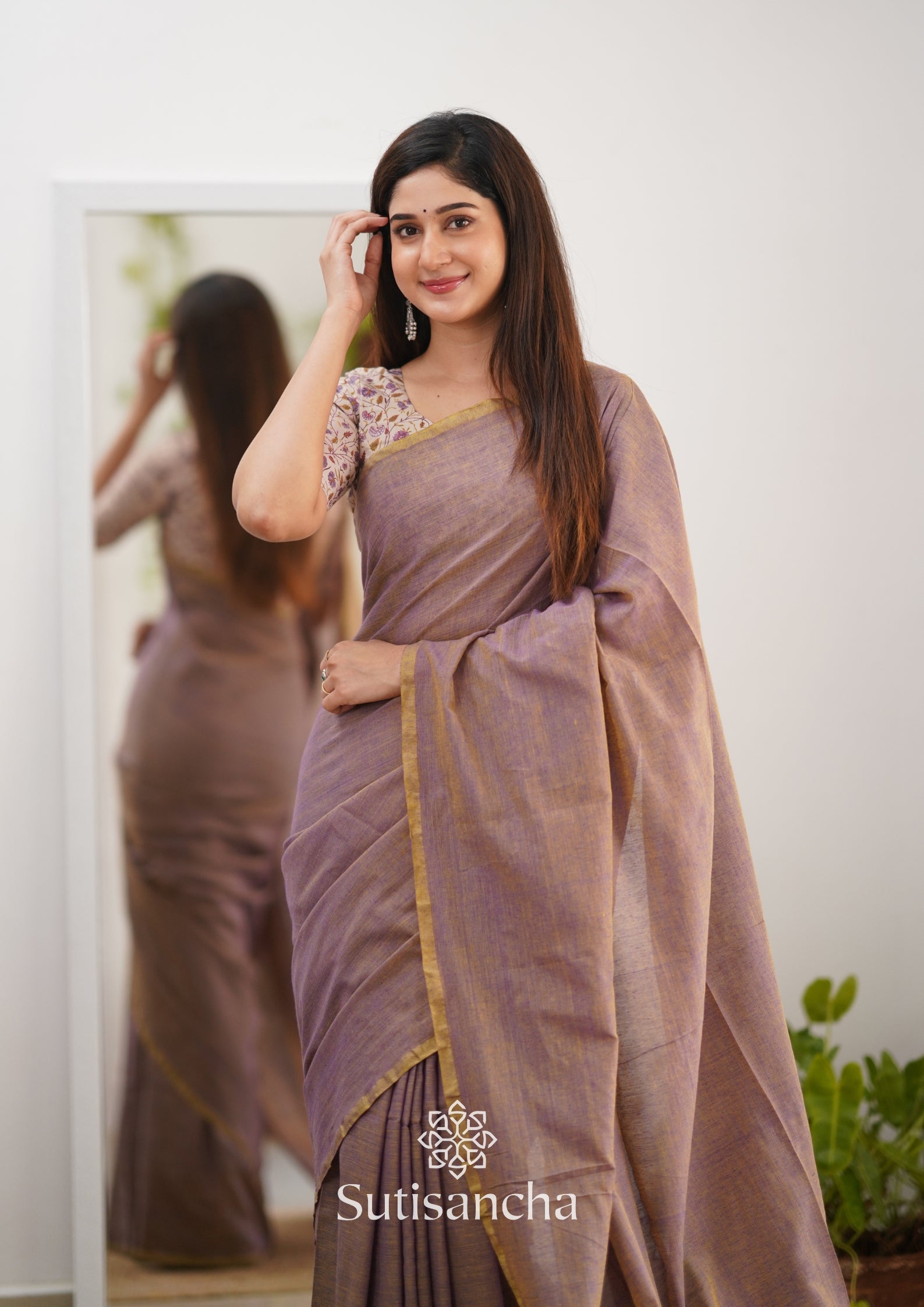 Sutisancha onion colour saree with designer Blouse