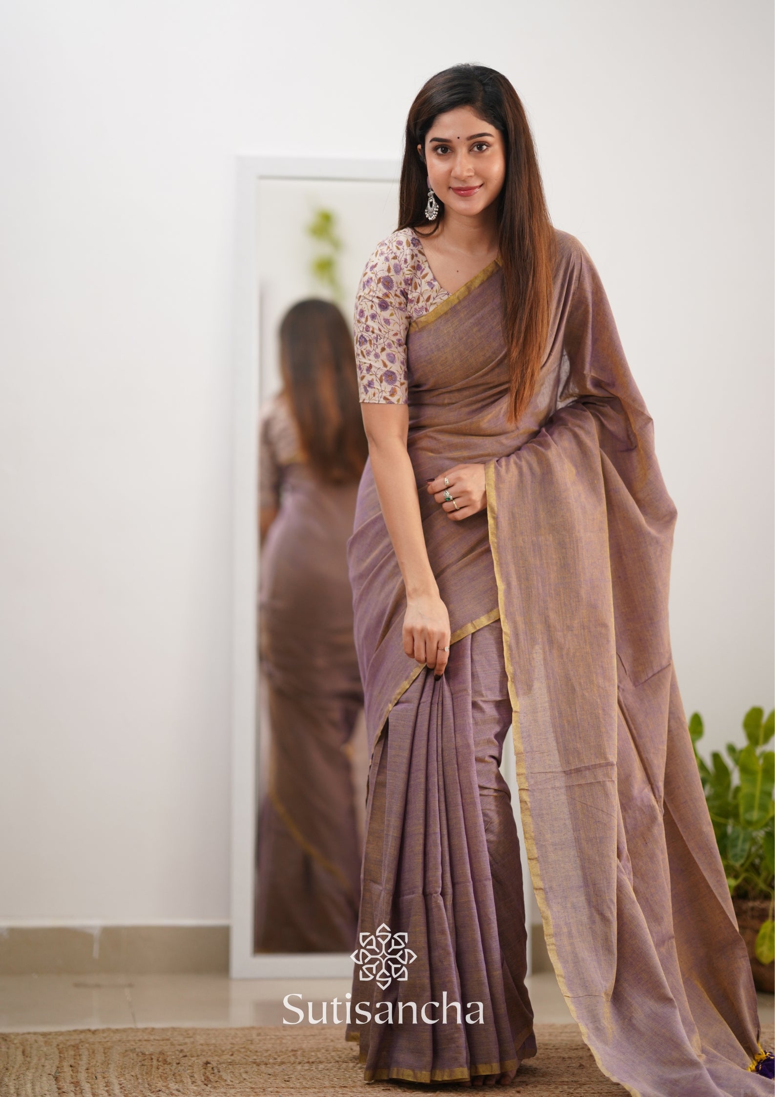 Sutisancha onion colour saree with designer Blouse