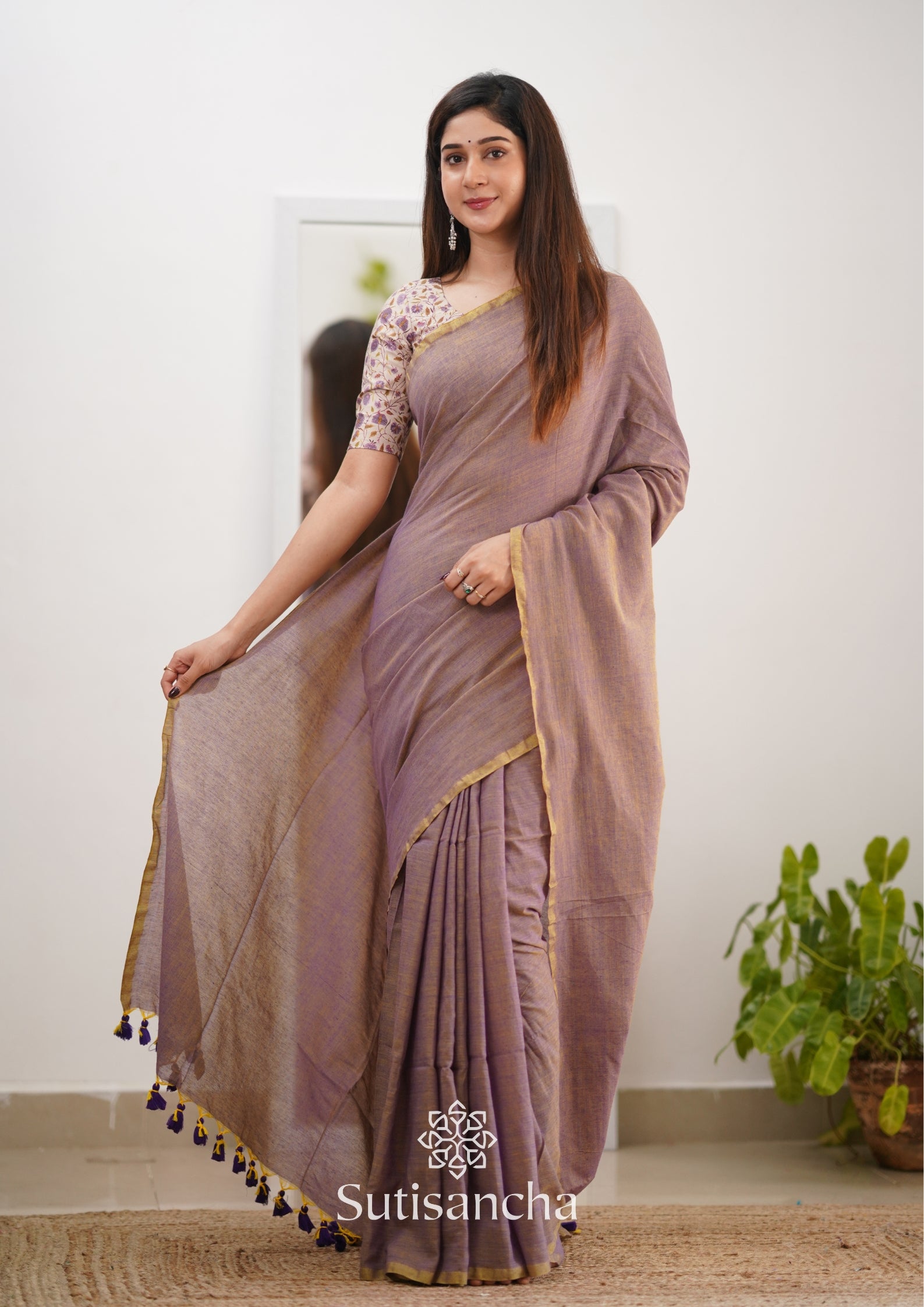 Sutisancha onion colour saree with designer Blouse