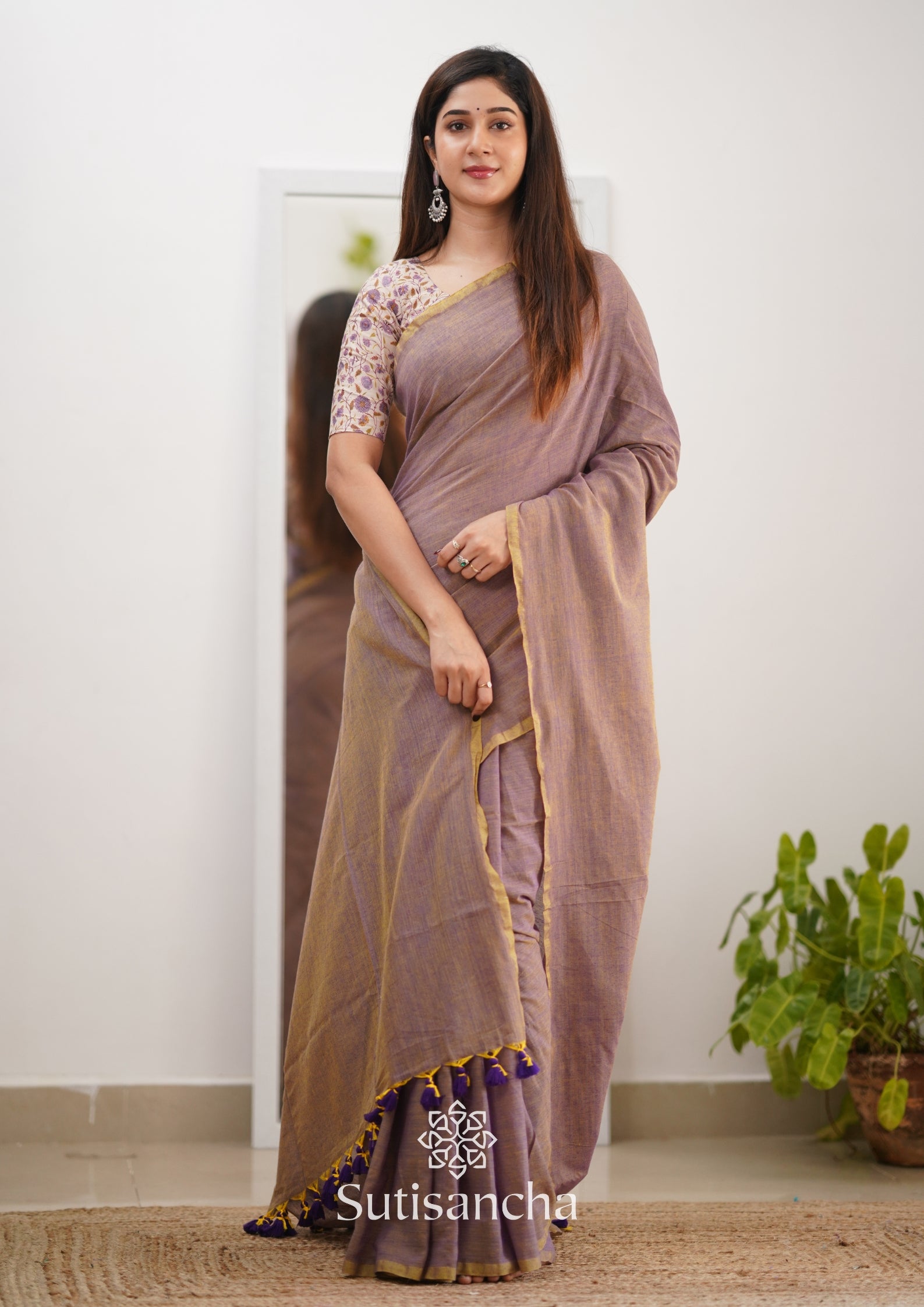 Sutisancha onion colour saree with designer Blouse