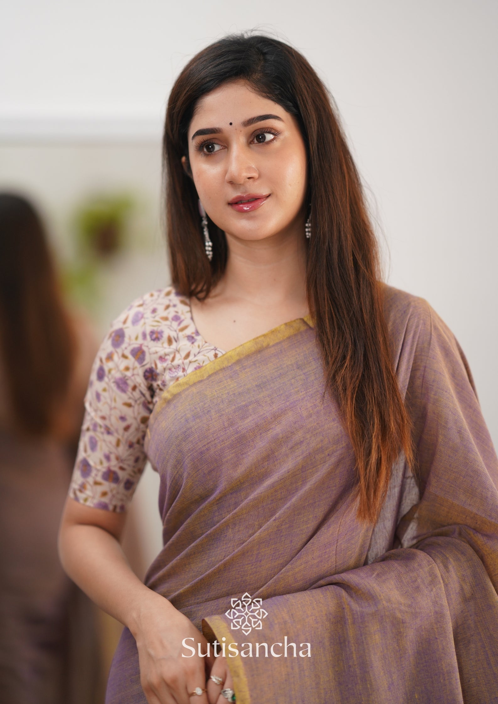 Sutisancha onion colour saree with designer Blouse