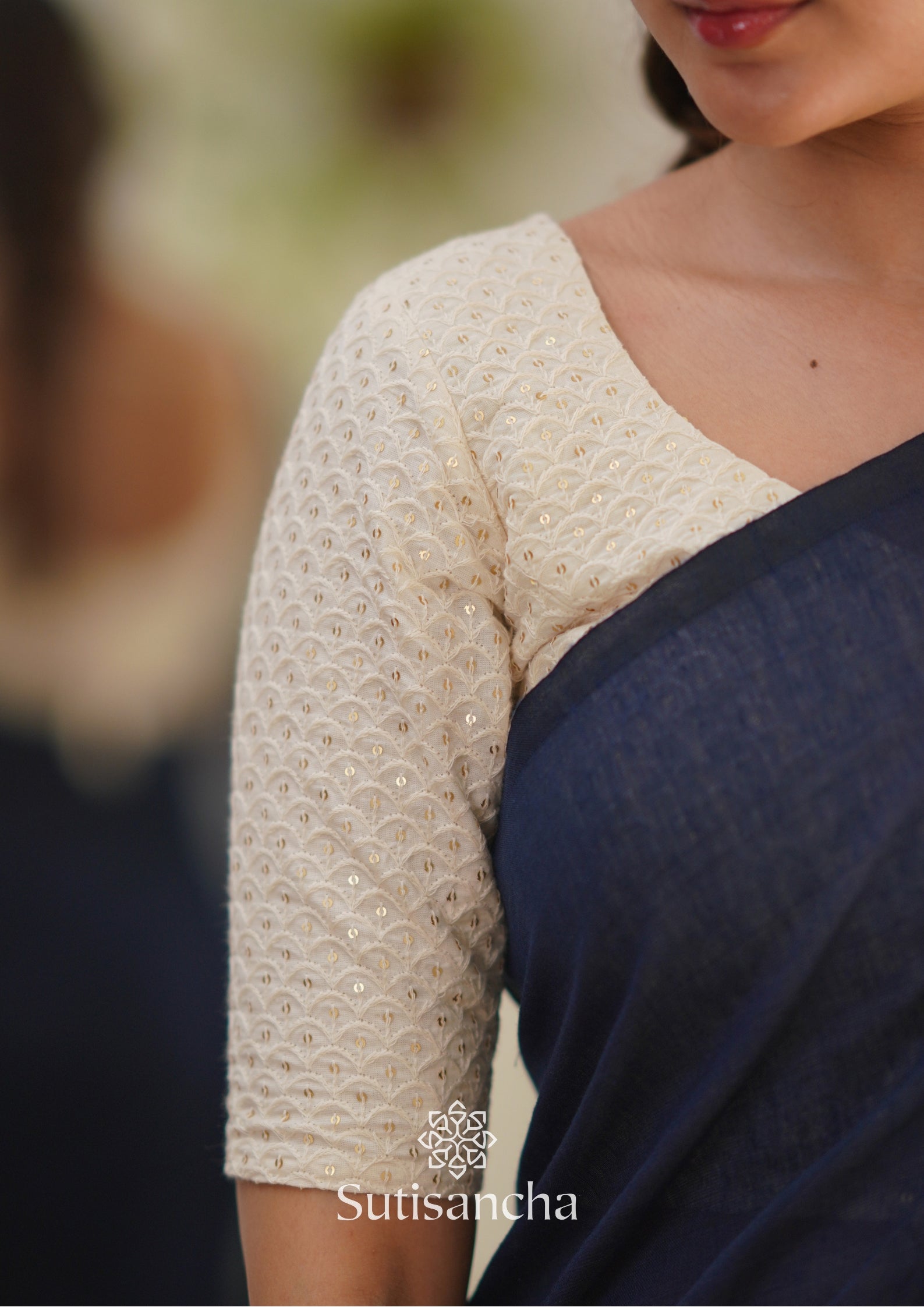 Sutisancha Navyblue Handloom Cotton Saree With Designer Blouse
