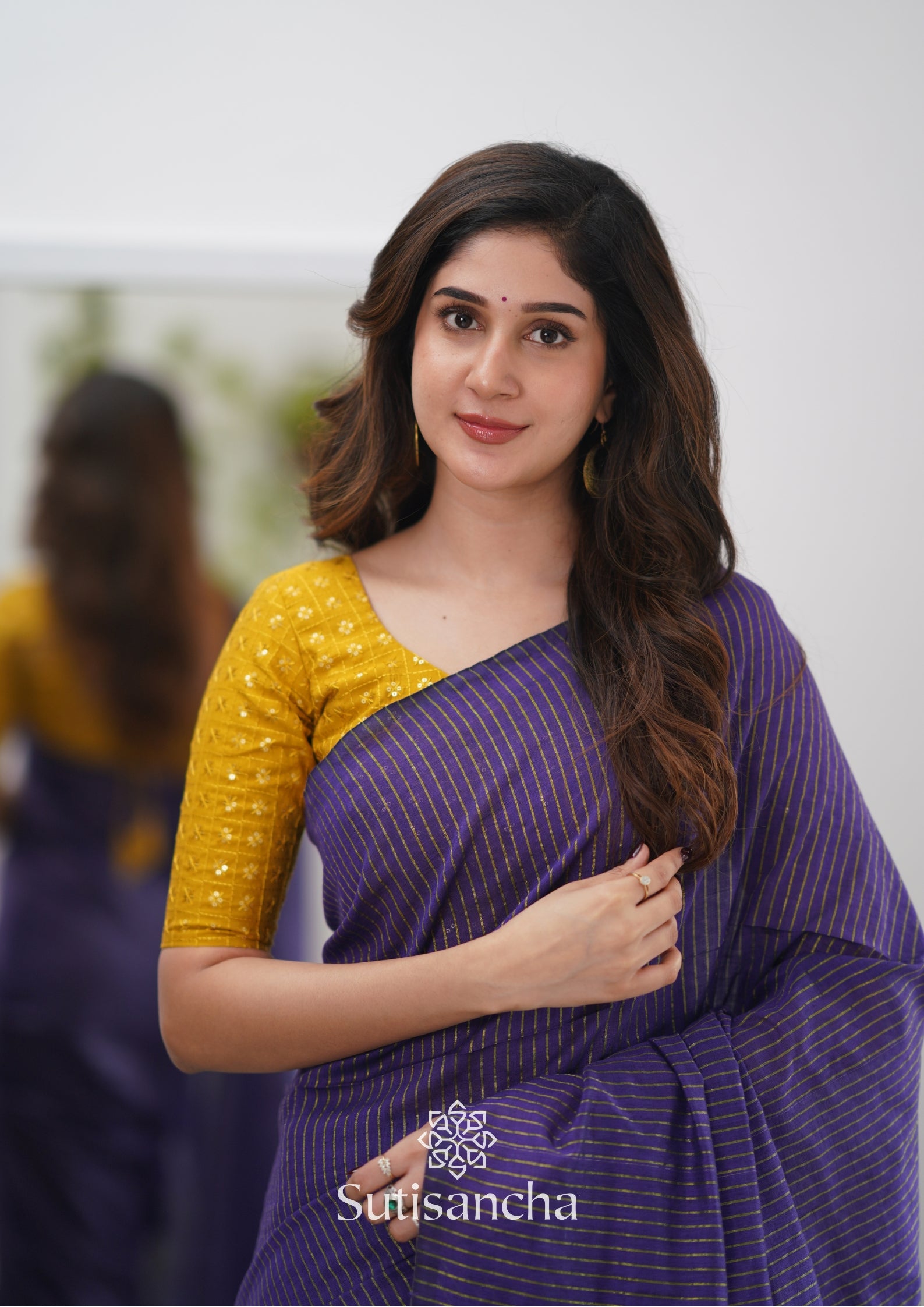 Sutisancha purple Stripe cotton Saree designer work Blouse