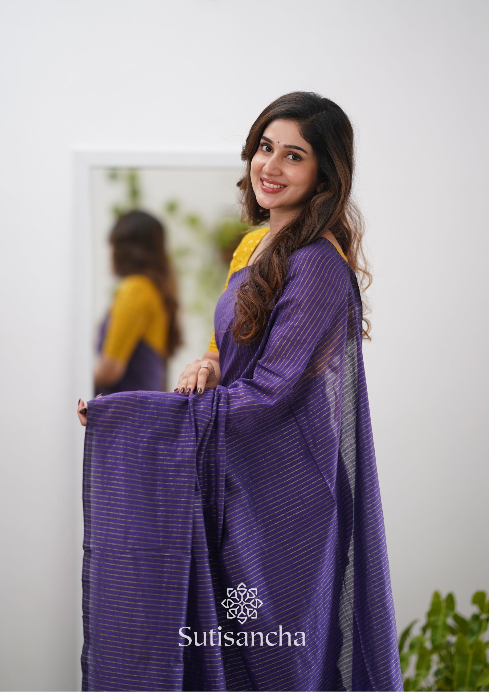 Sutisancha purple Stripe cotton Saree designer work Blouse