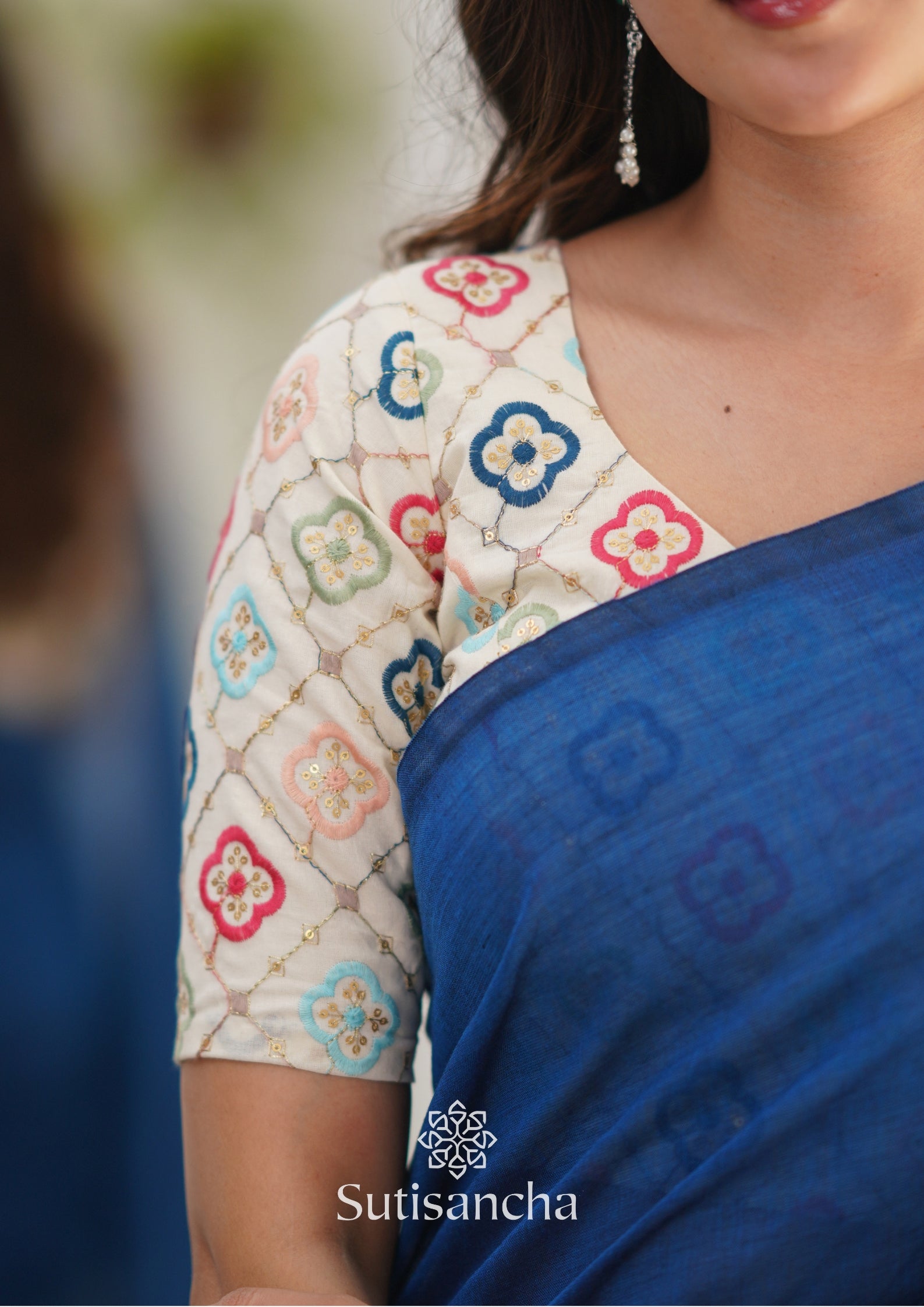 Sutisancha Indigoblue Handloom Cotton Saree with Designer Blouse