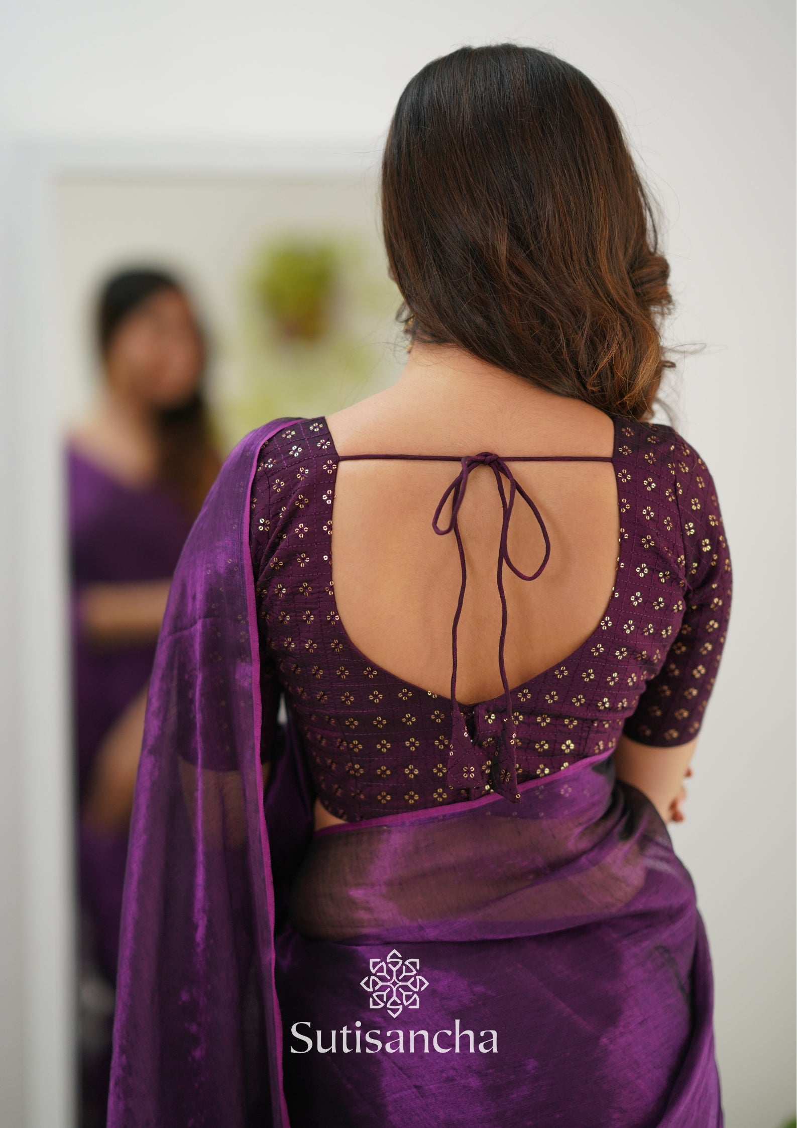 Sutisancha Purple Handloom Tissue Saree With Designer Blouse