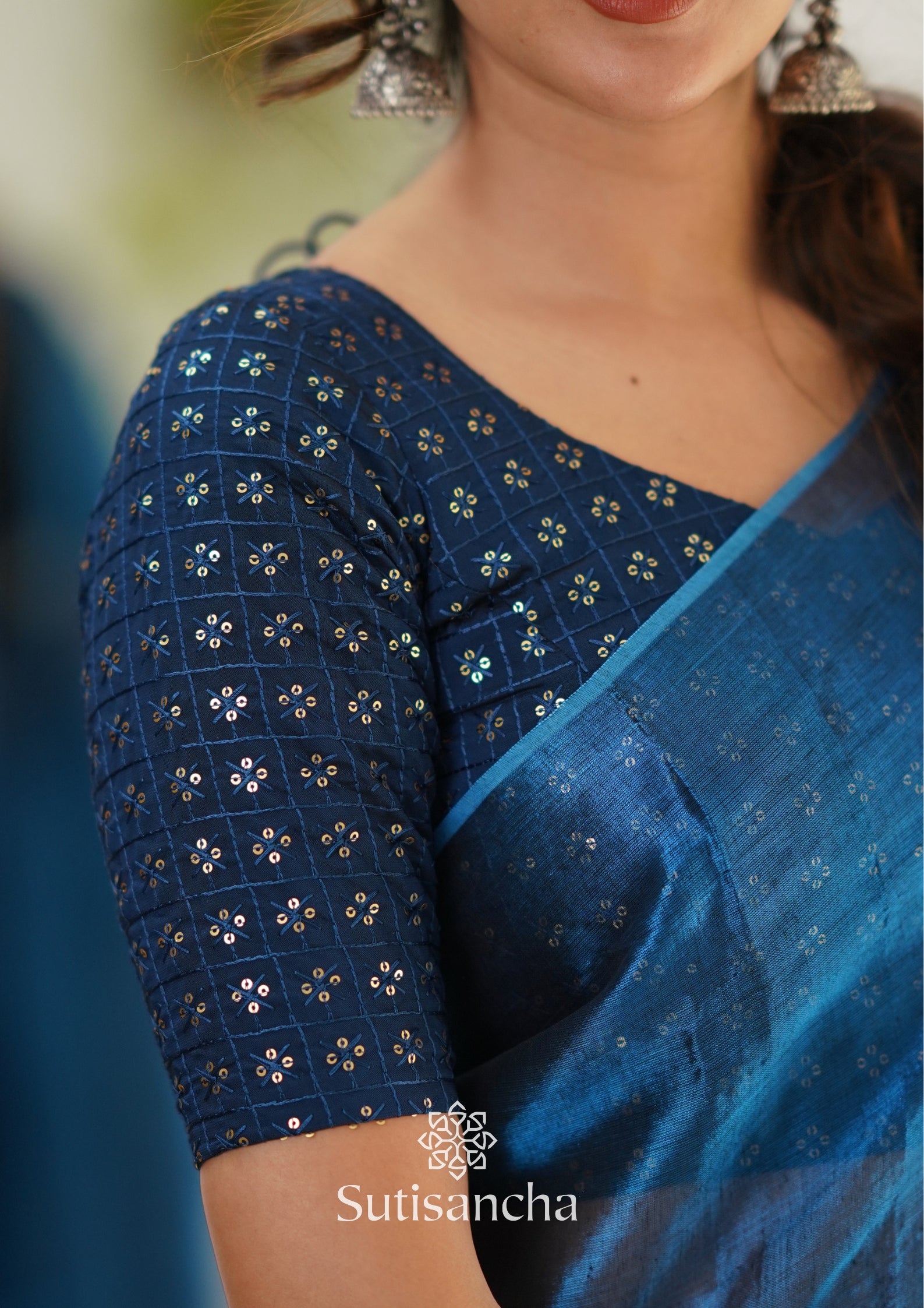 Sutisancha Indigoblue Handloom Tissue Saree With Designer Blouse